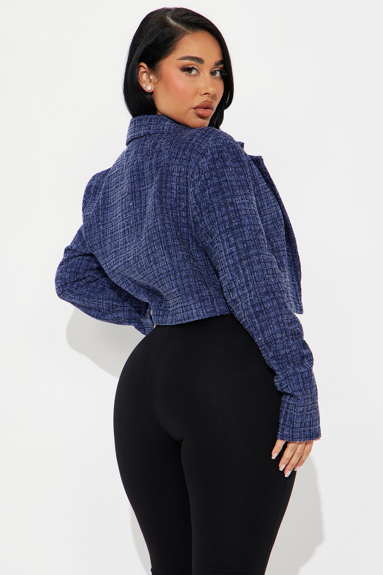 Charlie Tweed Cropped Blazer - Navy - Image 3