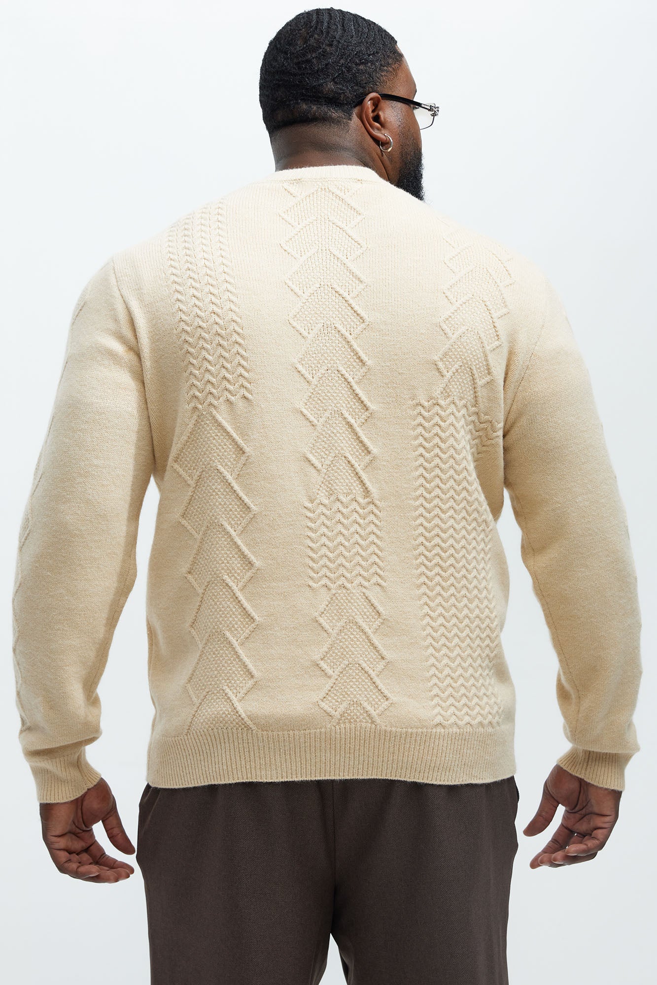 Argus Mixed Cable Knit Crewneck Sweater - Beige - Image 7