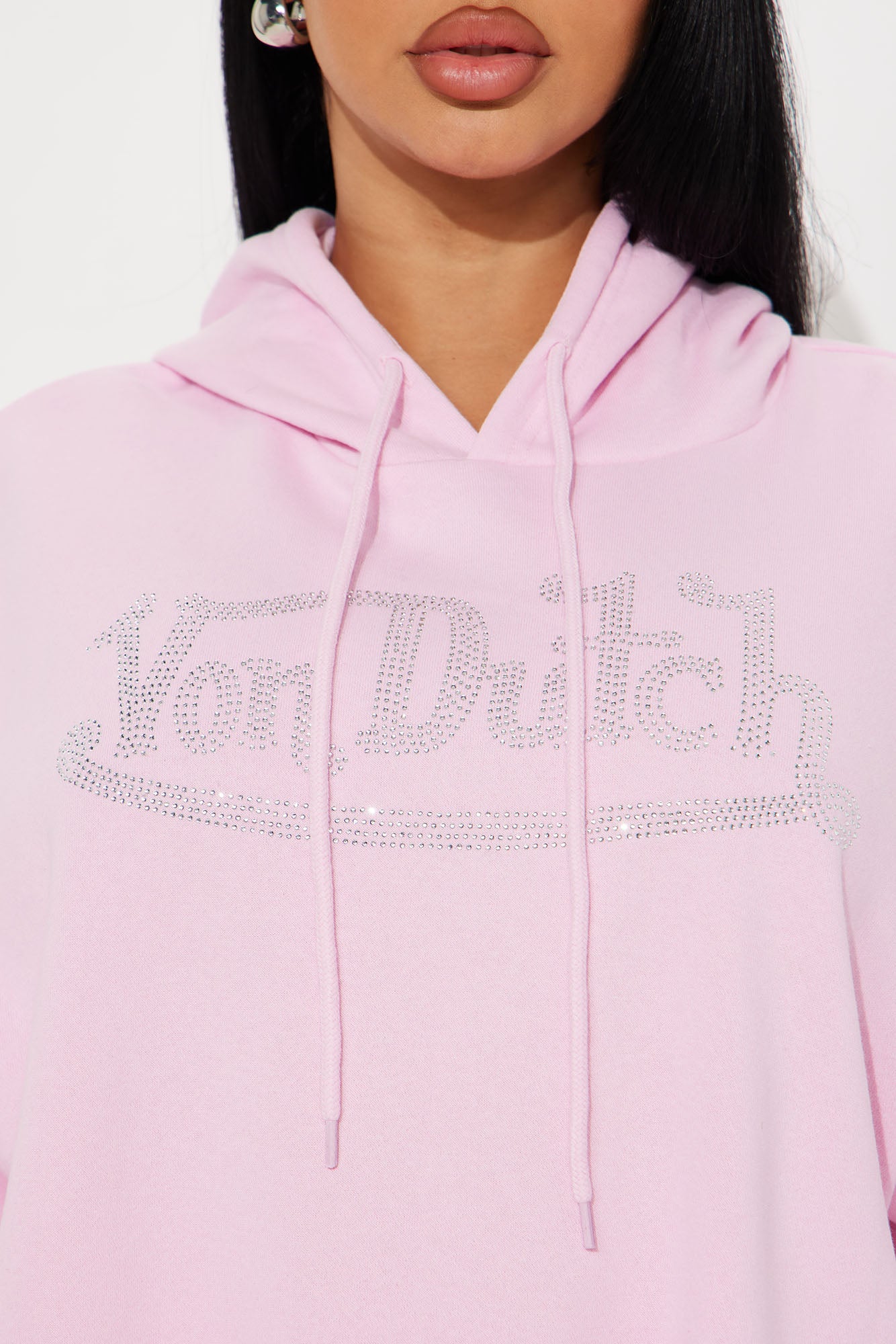 Von Dutch Rhinestone Cropped Hoodie - Pink - Image 5