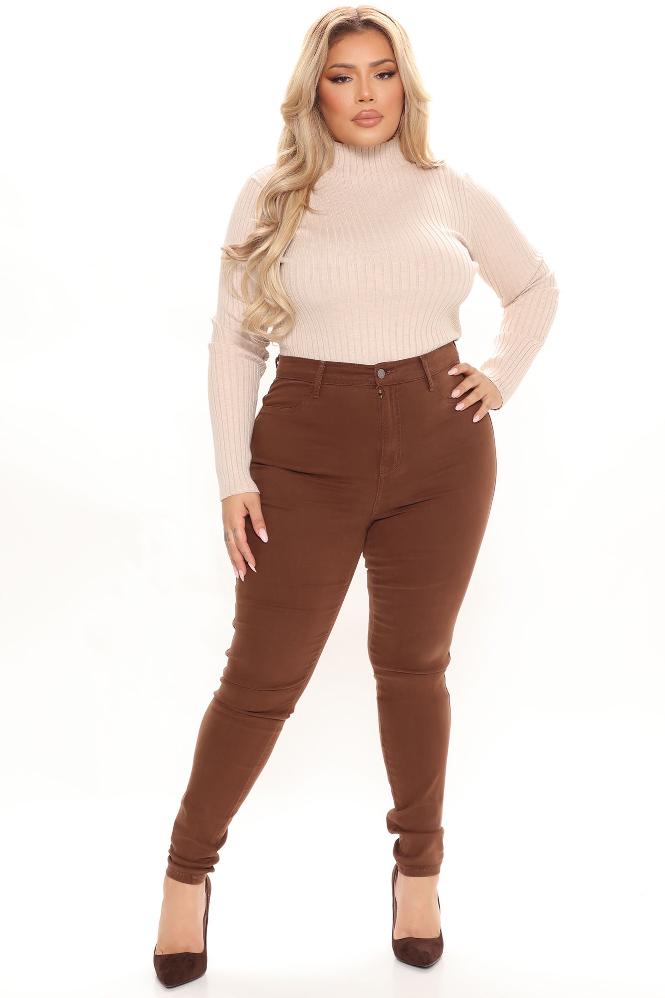 Classic High Waist Skinny Jeans - Chocolate - Image 5