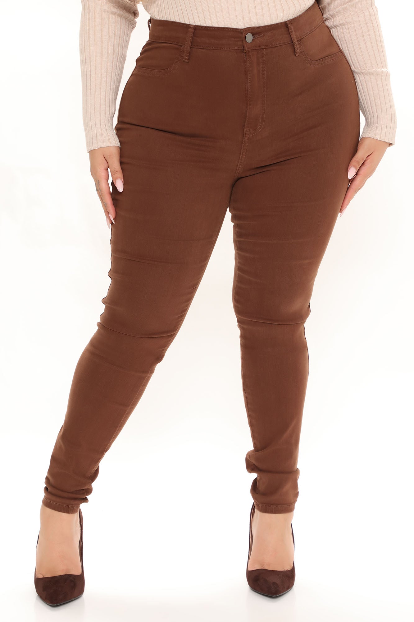 Classic High Waist Skinny Jeans - Chocolate - Image 6