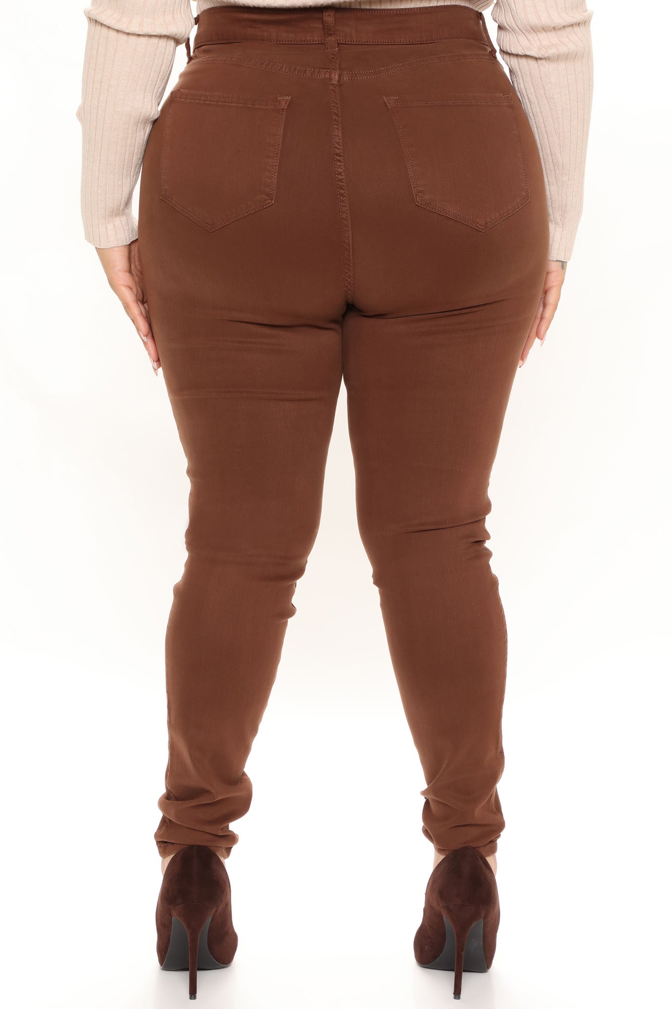 Classic High Waist Skinny Jeans - Chocolate - Image 8