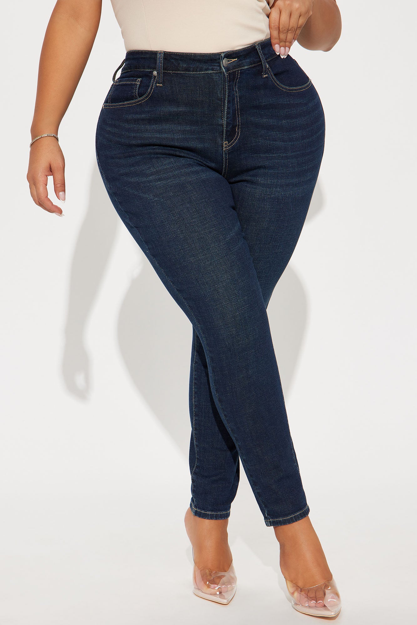 Instant BBL Padded Stretch Sculpting Skinny Jeans - Dark Wash - Image 4