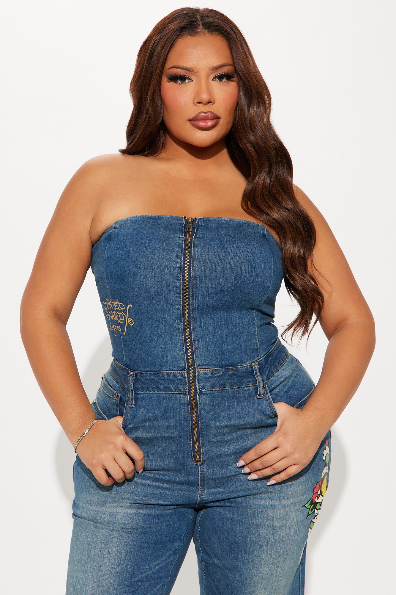 Ed Hardy True Love Denim Jumpsuit - Medium Wash - Image 9