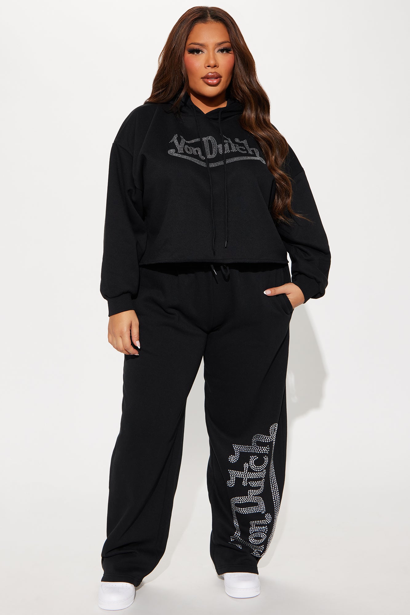 Von Dutch Rhinestone Wide Leg Pant - Black - Image 5
