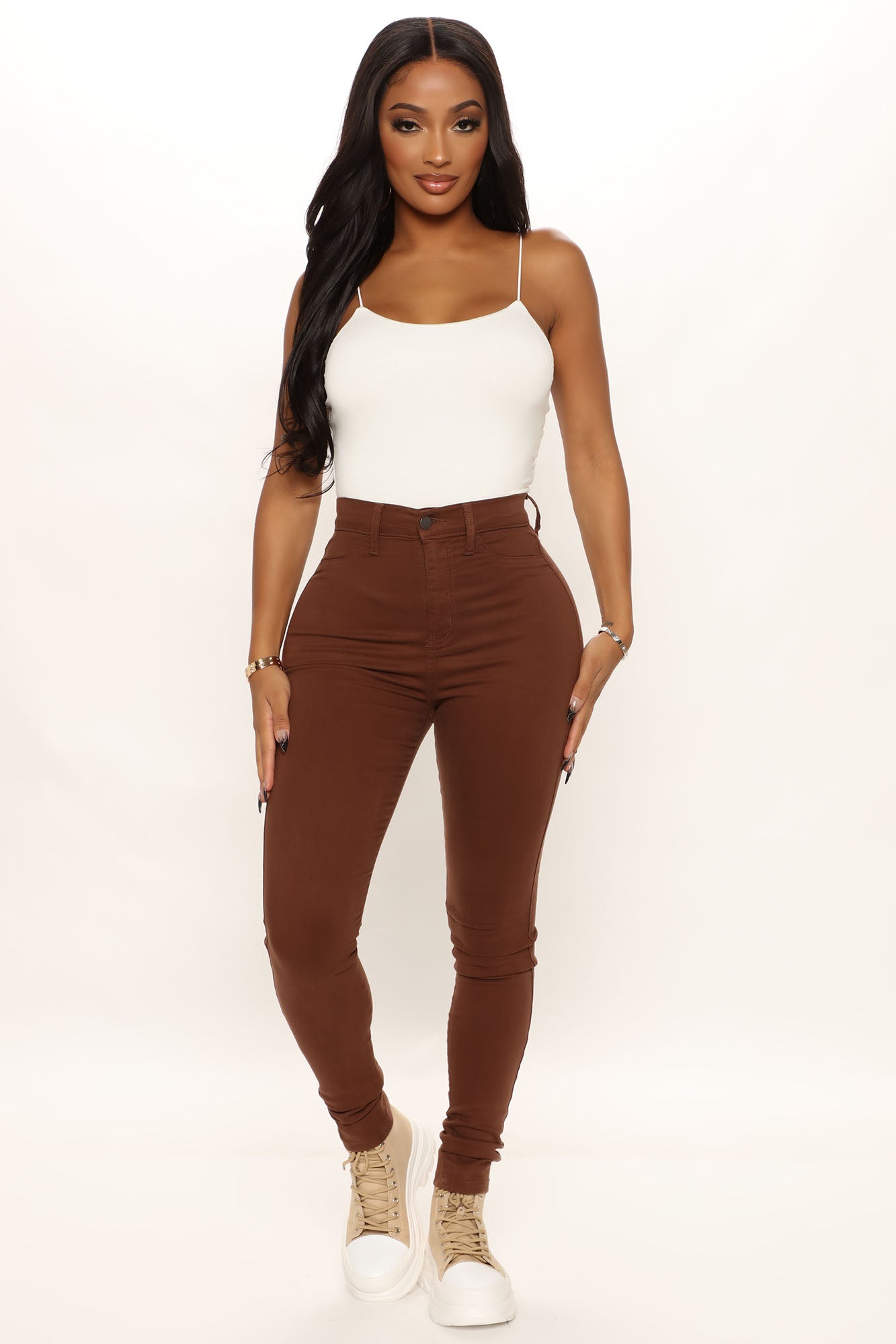 Classic High Waist Skinny Jeans - Chocolate - Image 4