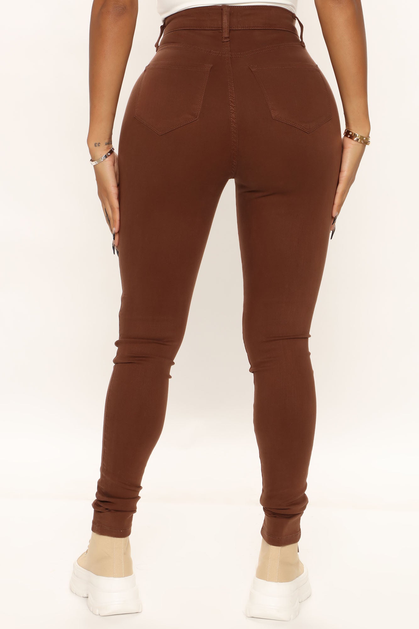 Classic High Waist Skinny Jeans - Chocolate - Image 3
