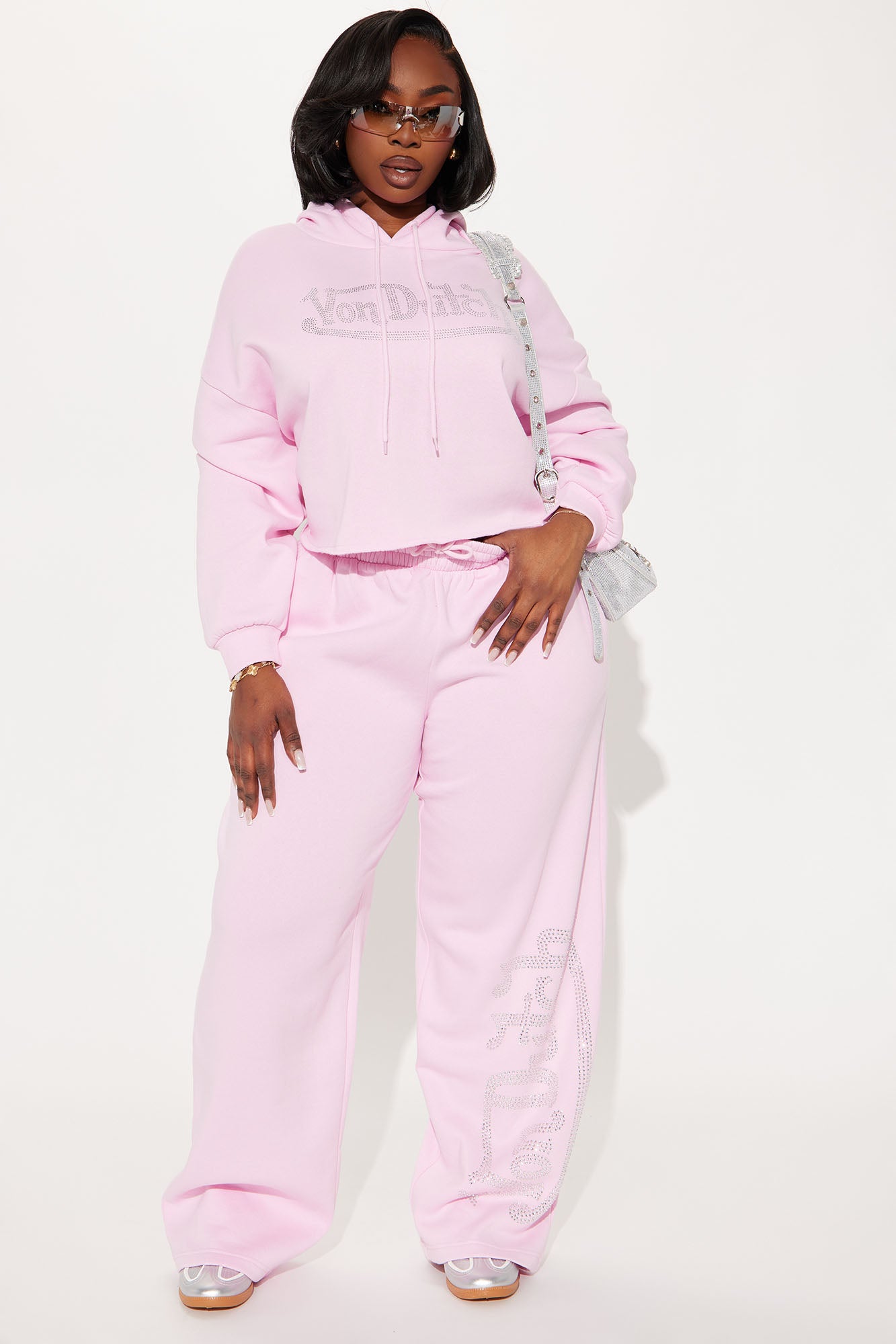 Von Dutch Rhinestone Cropped Hoodie - Pink - Image 7