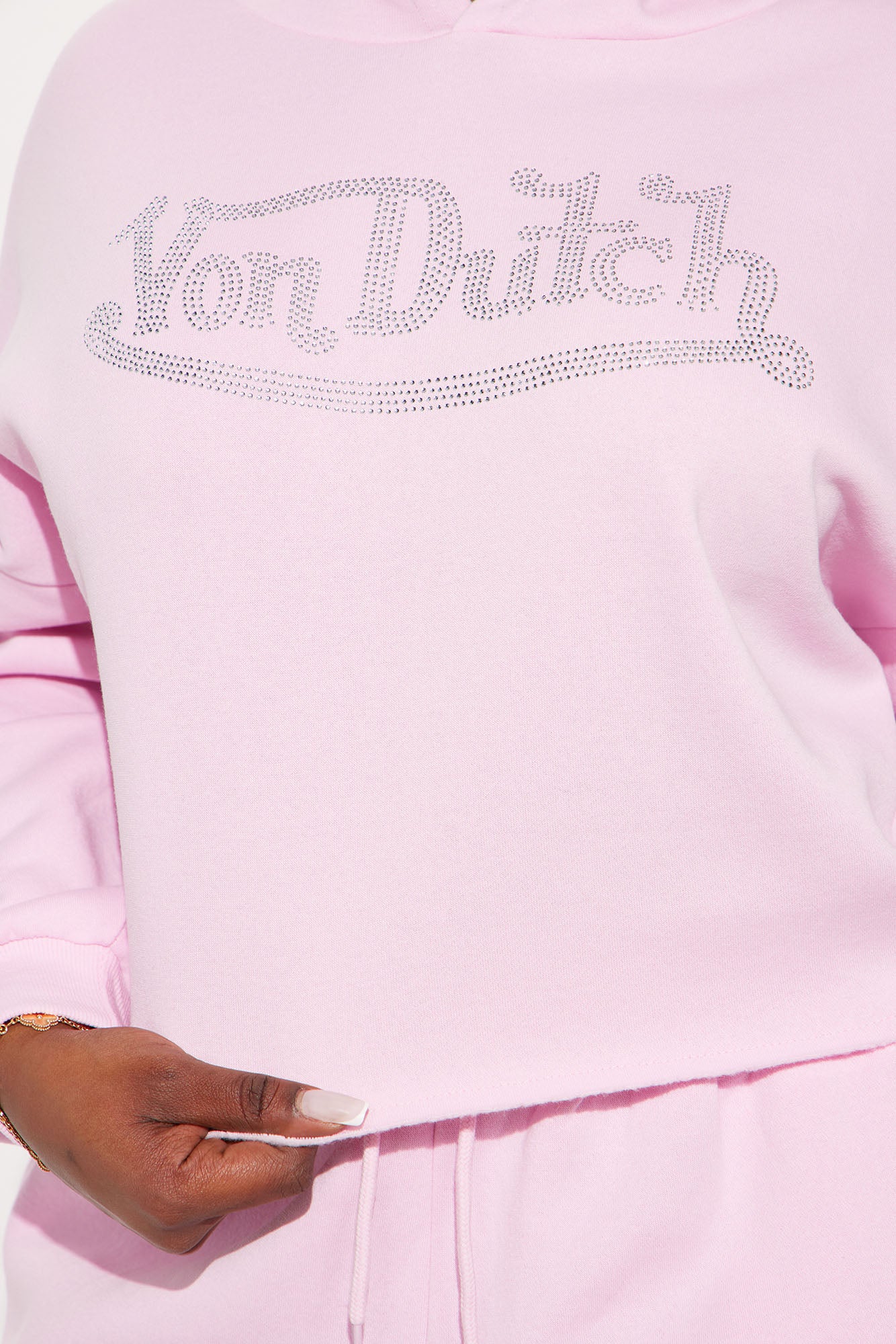 Von Dutch Rhinestone Cropped Hoodie - Pink - Image 9