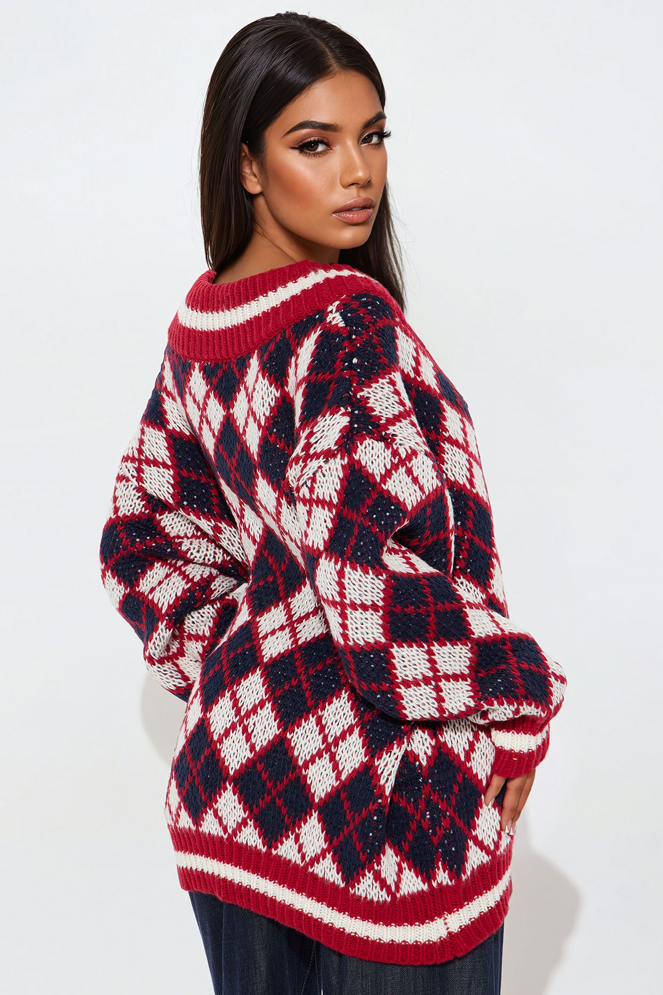 Paige Argyle Sweater - Wine/combo - Image 3