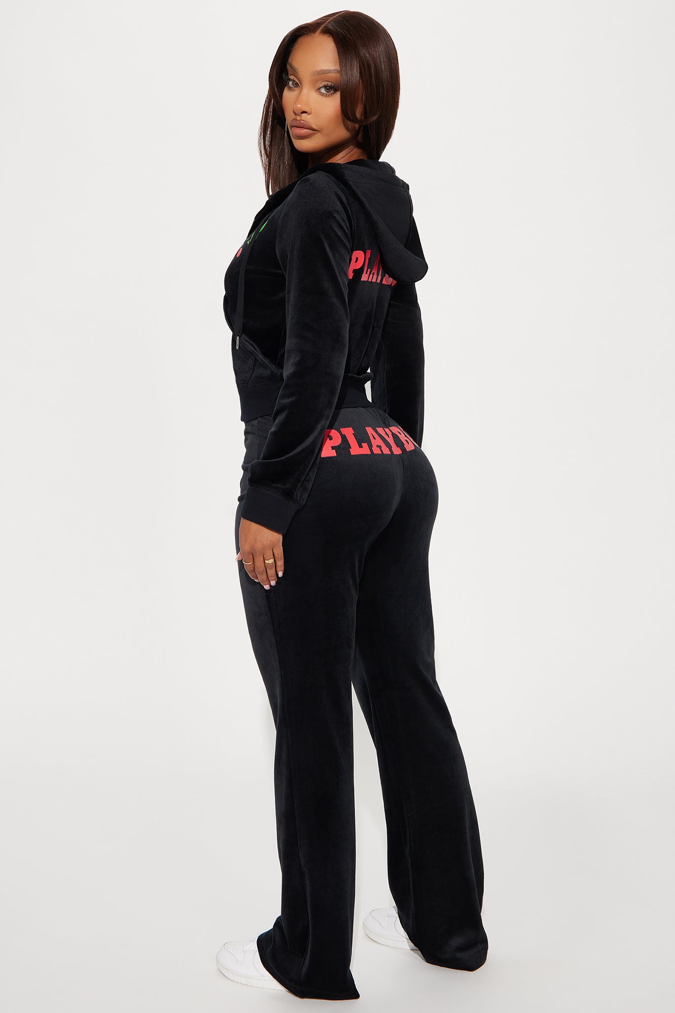 Playboy Cherry Velour Wide Leg Pant - Black - Image 6