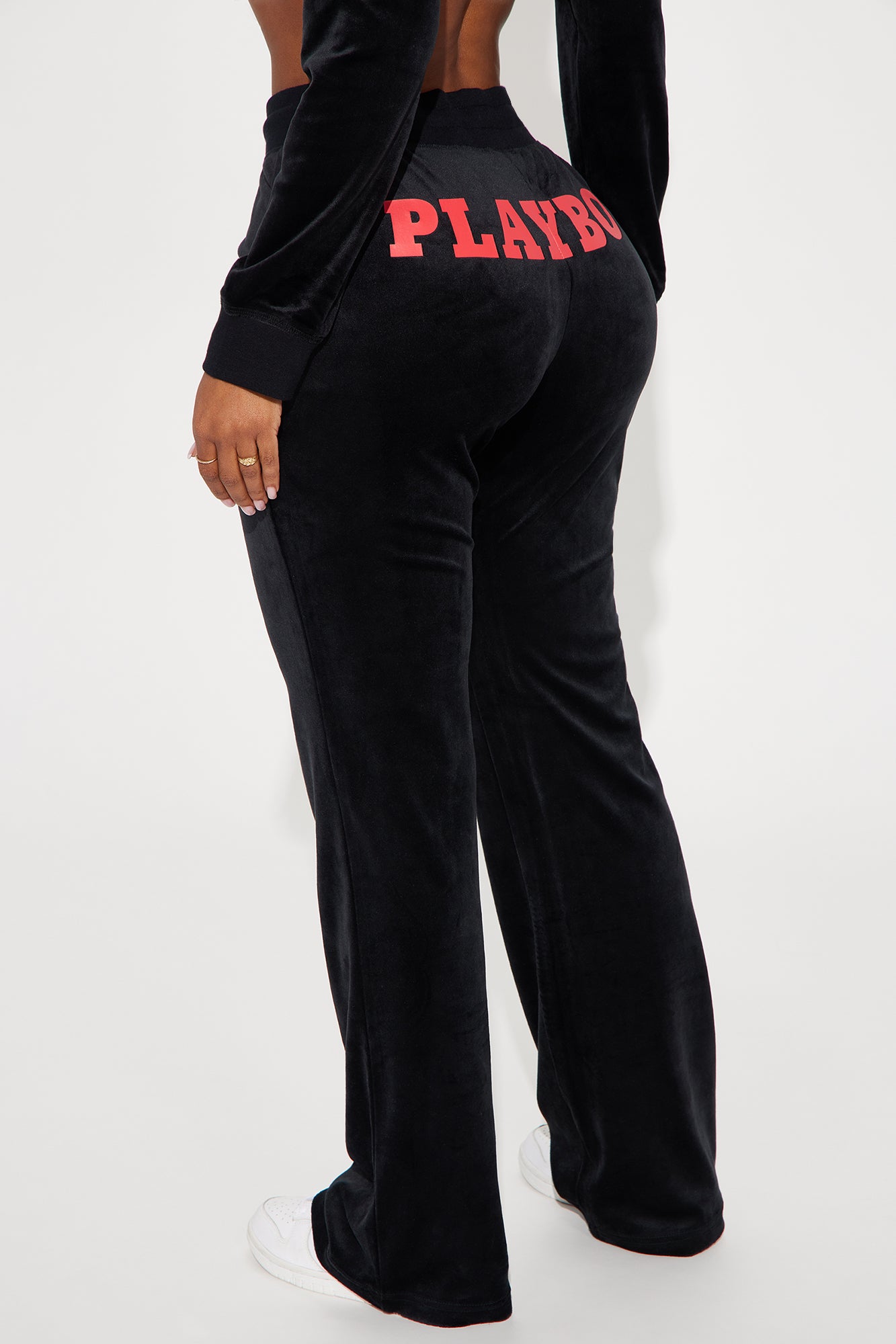 Playboy Cherry Velour Wide Leg Pant - Black - Image 4