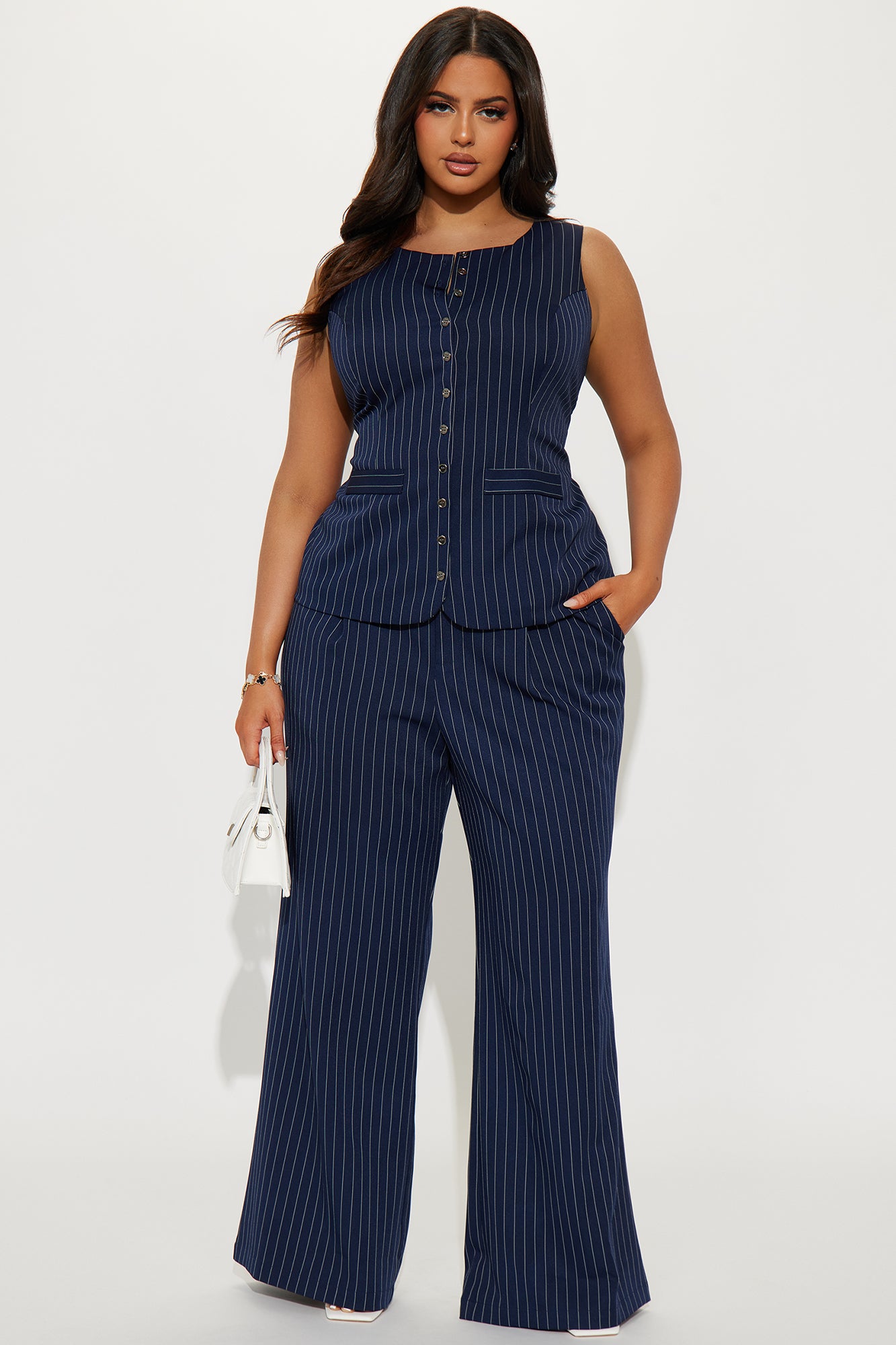 Stephanie Pinstripe Vest Pant Set - Navy - Image 4