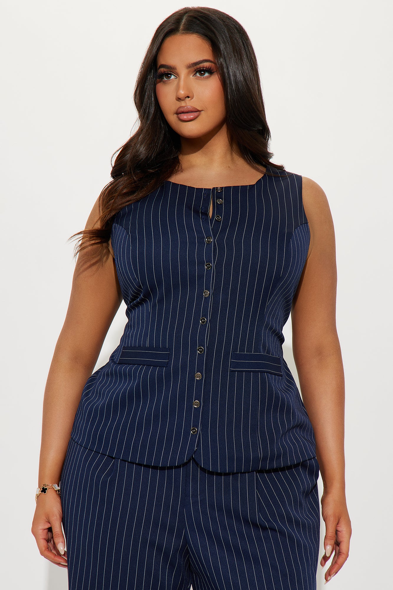 Stephanie Pinstripe Vest Pant Set - Navy - Image 5