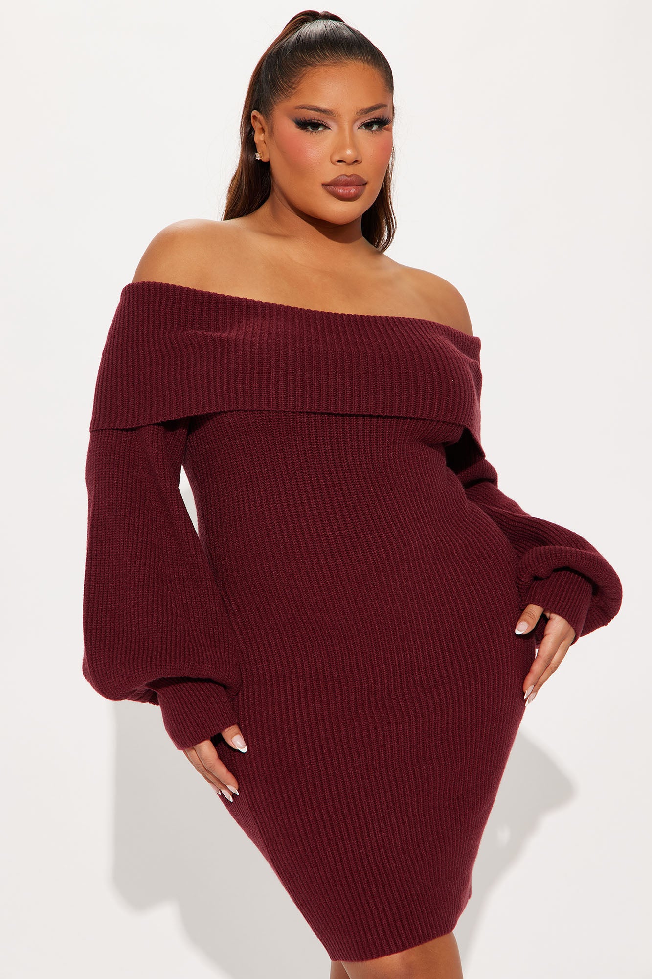 Faith Sweater Mini Dress - Burgundy - Image 5