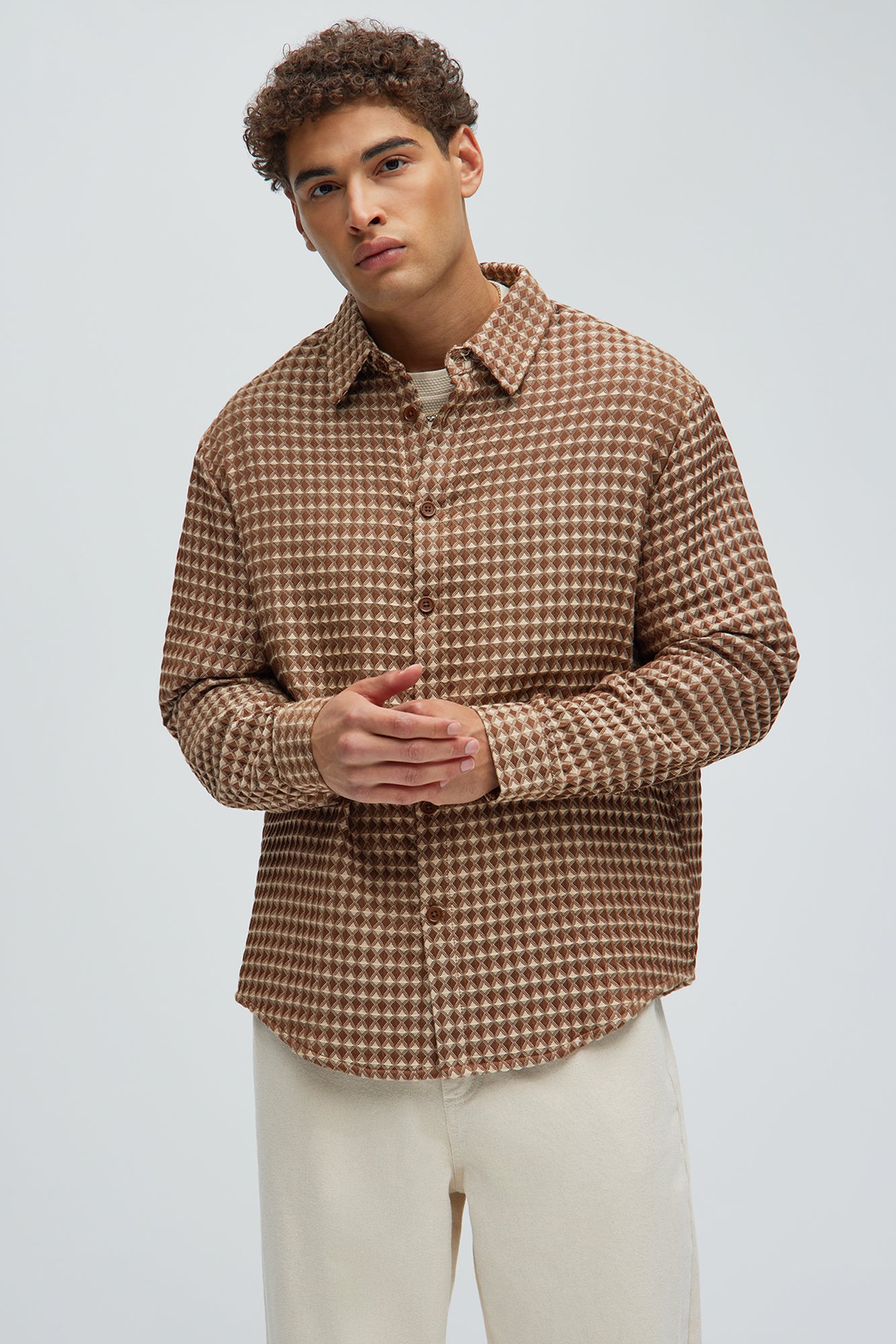 Runnin 'Round Button Up Shirt - Brown/combo - Image 3