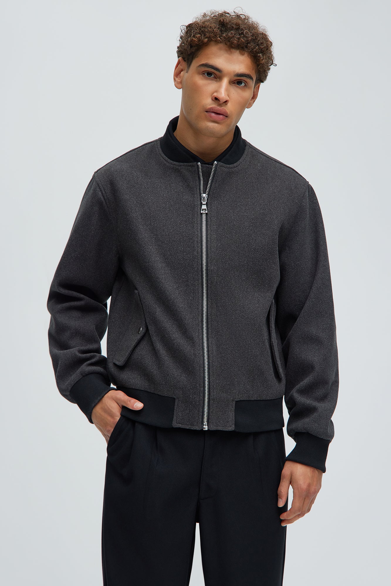 Avery Textured Bomber Jacket - Black - Image 3