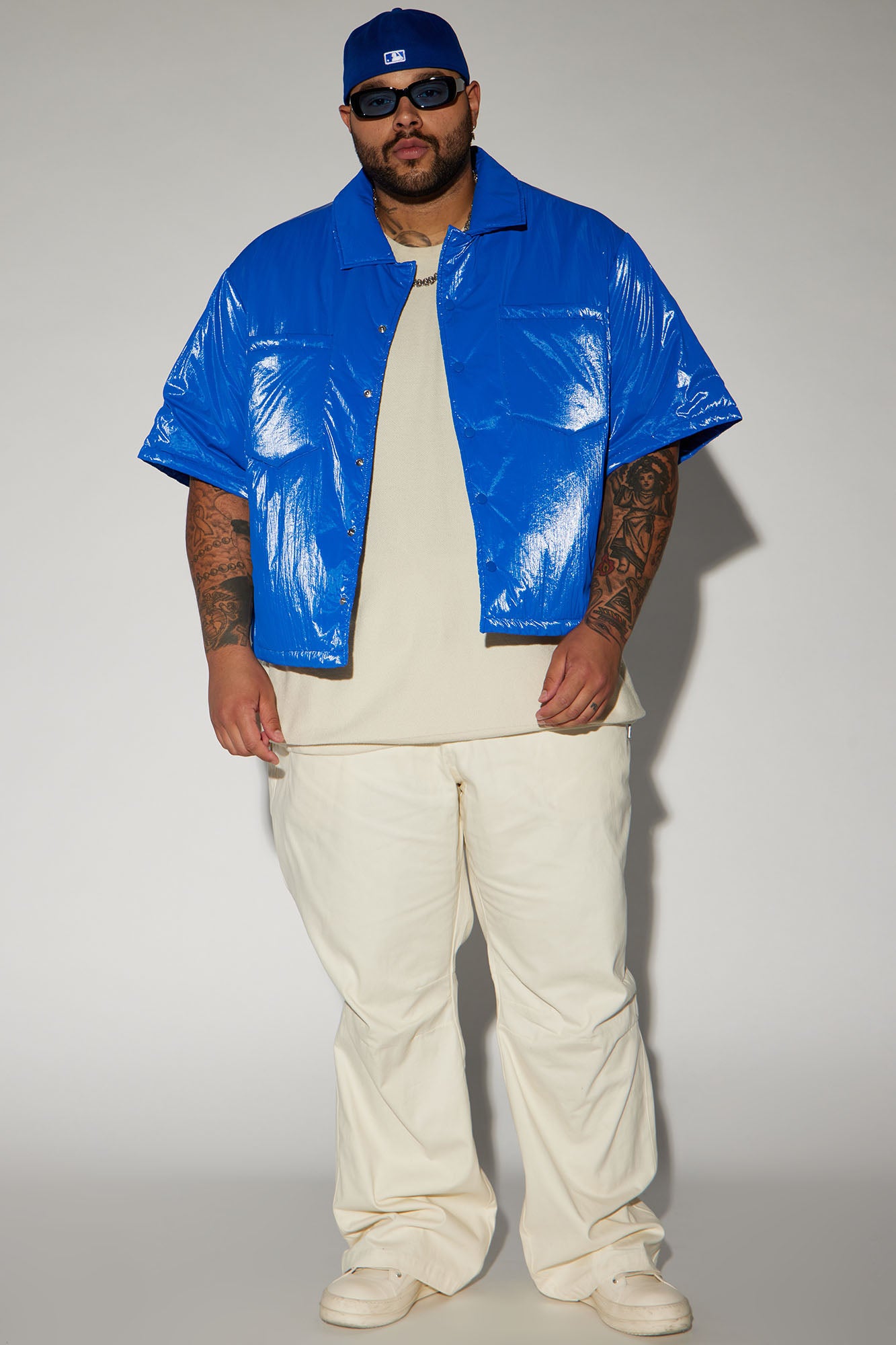 Aston Shine Nylon Puffer Cropped Shacket - Blue - Image 5