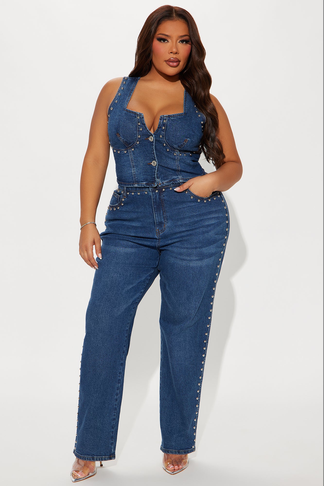 For Keeps Studded Straight Leg Jeans - Medium Wash - Image 6