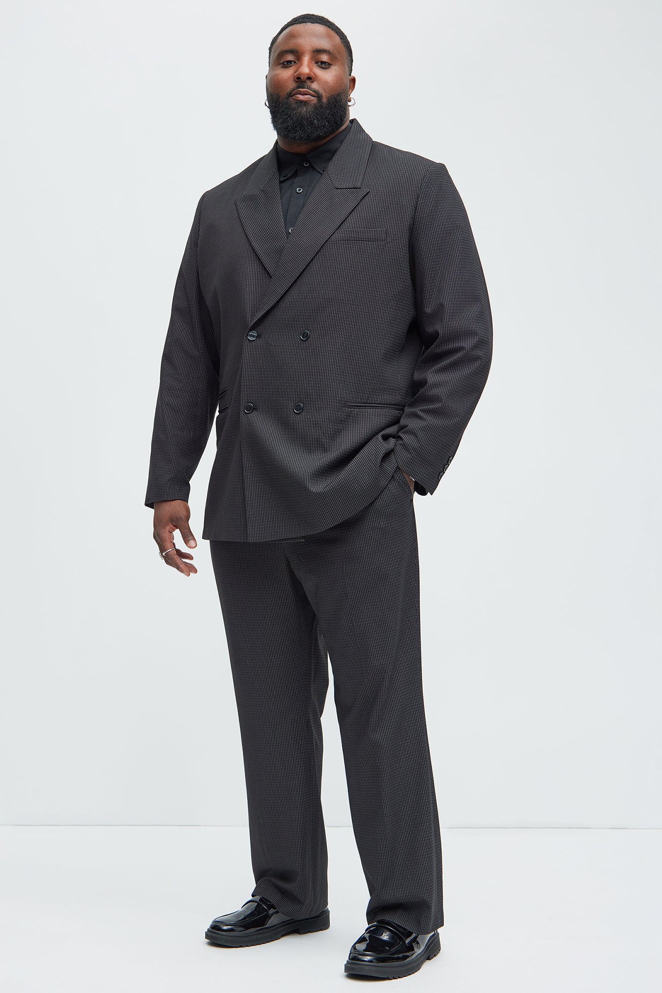 Henry Double Breasted Pinstripe Blazer - Black - Image 6