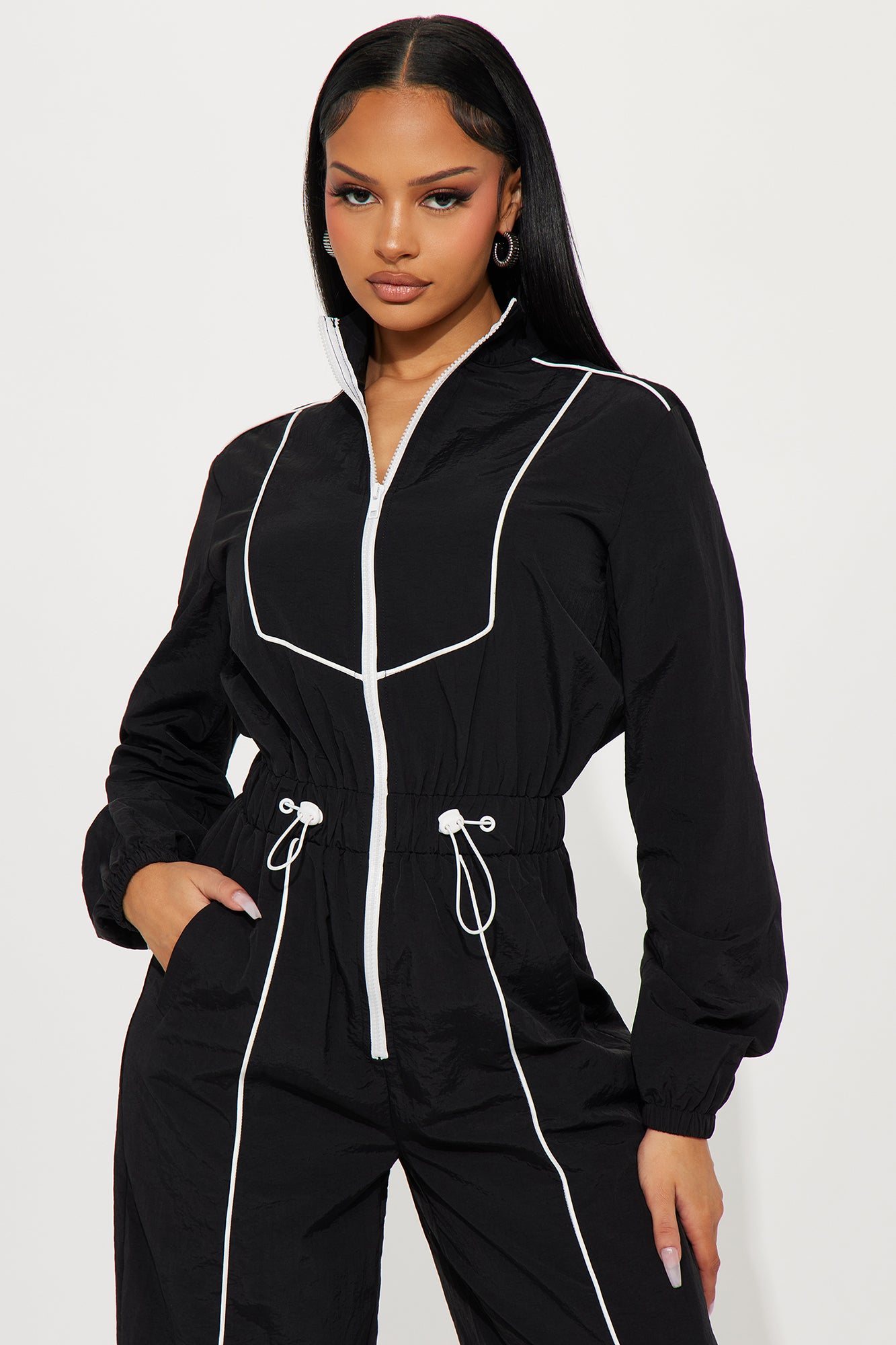 Sporty Love Windbreaker Jumpsuit - Black/White - Image 3