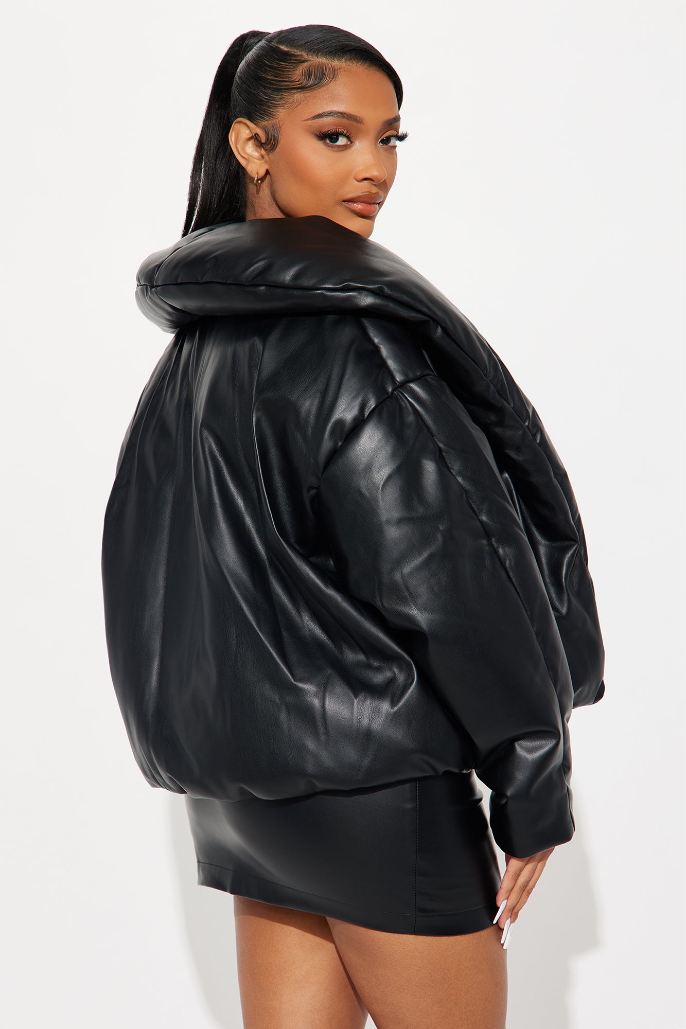 City Girl Faux Leather Puffer Skirt Set - Black - Image 3