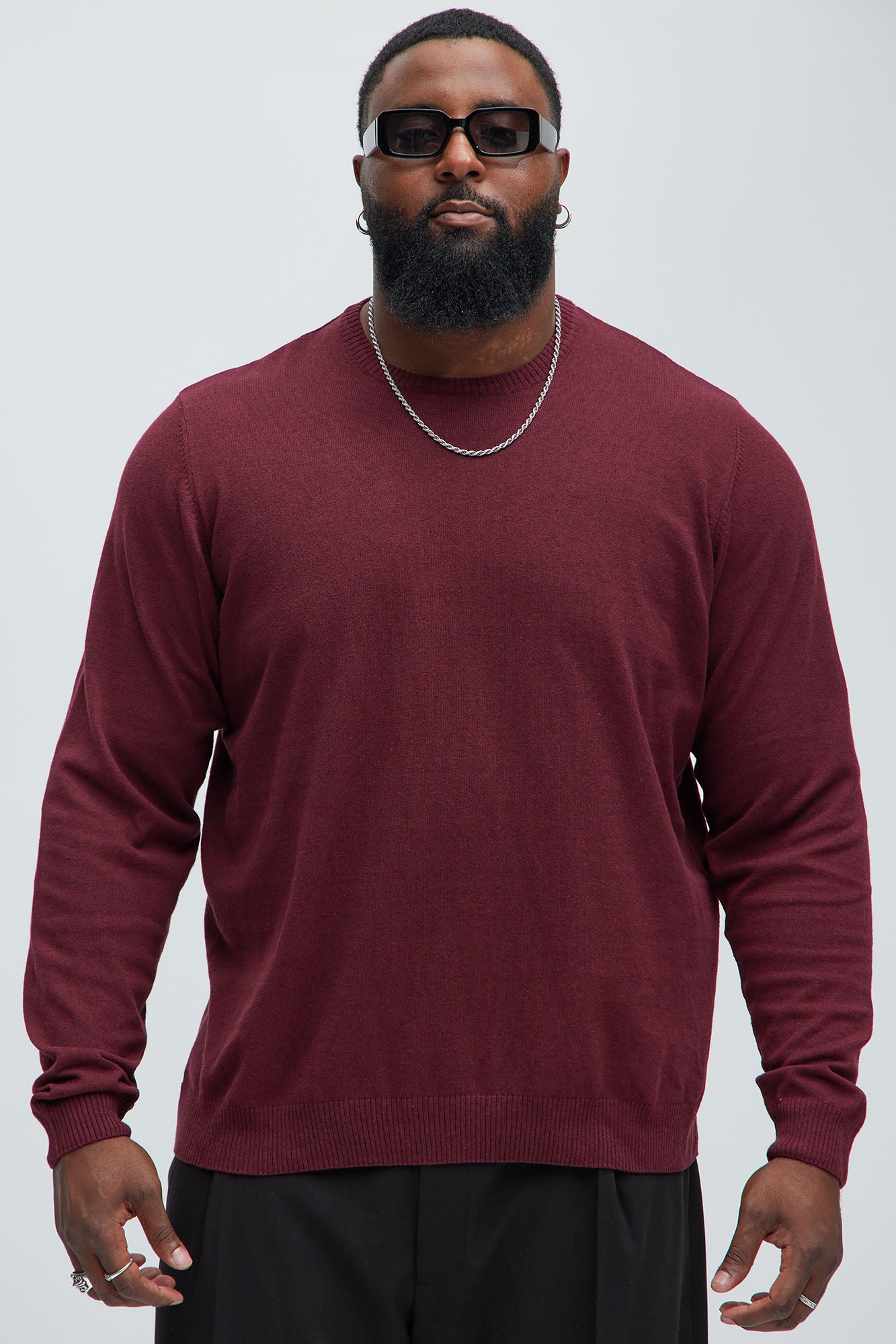 Cozy and Cool Crewneck Sweater - Burgundy - Image 5