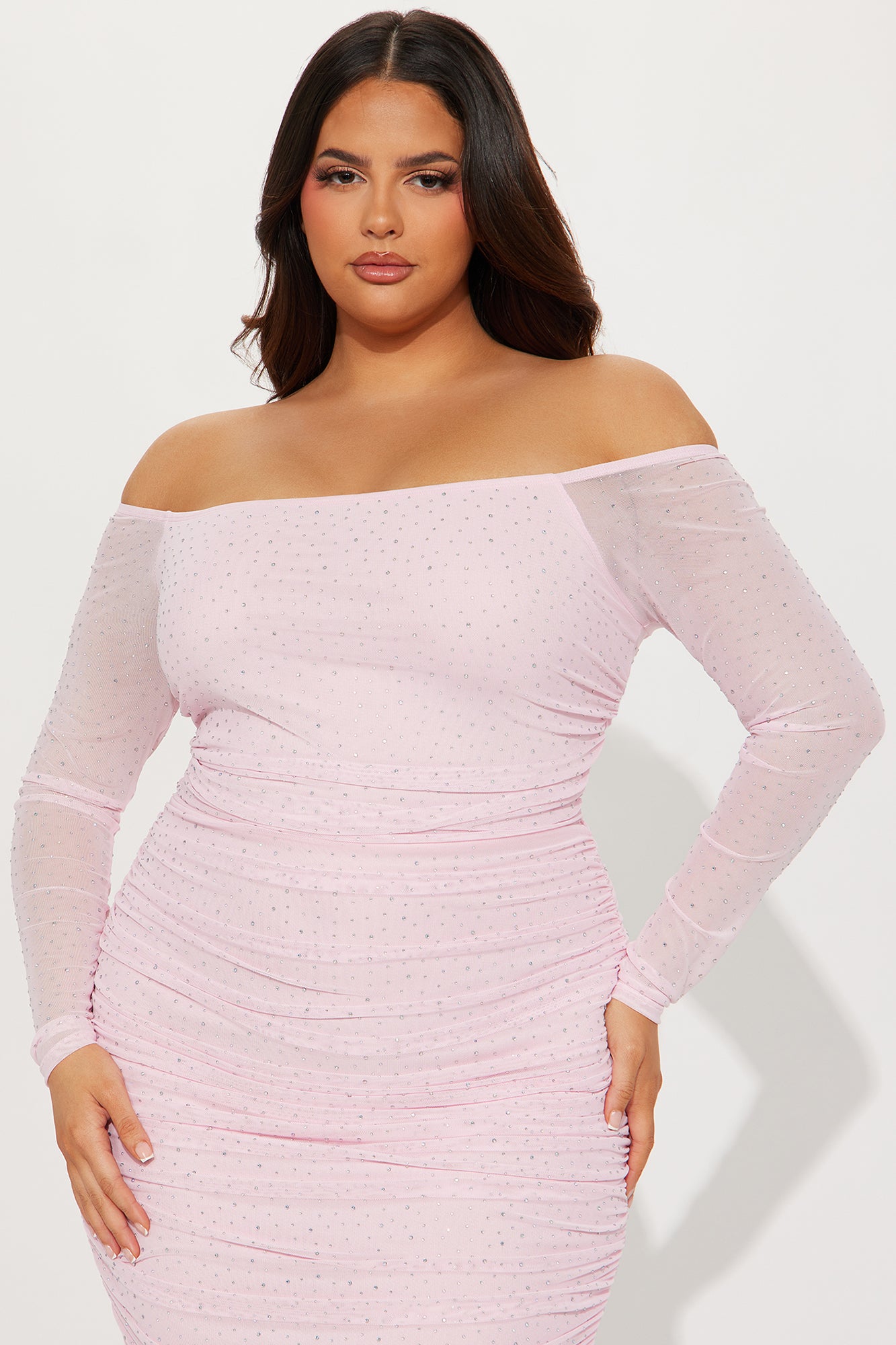 Amber Off Shoulder Midi Dress - Pink - Image 5