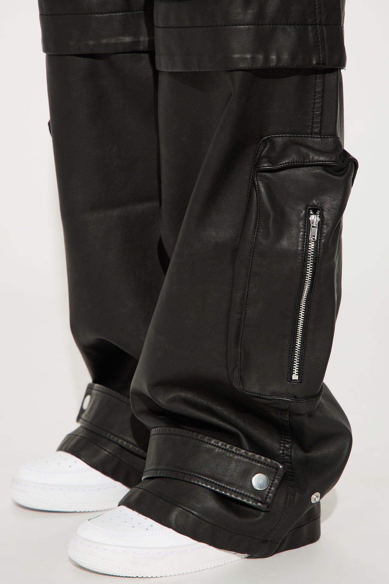 Street Heat Washed Faux Leather Cargo Pant - Black - Image 3