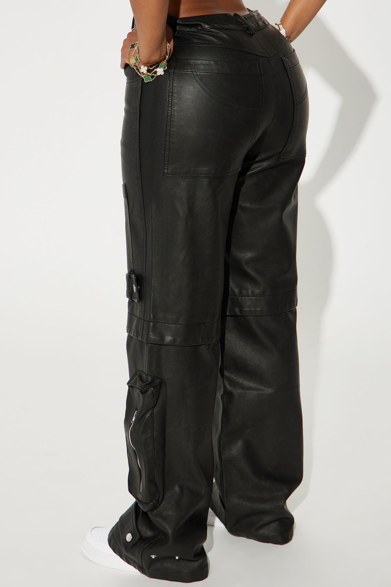 Street Heat Washed Faux Leather Cargo Pant - Black - Image 4