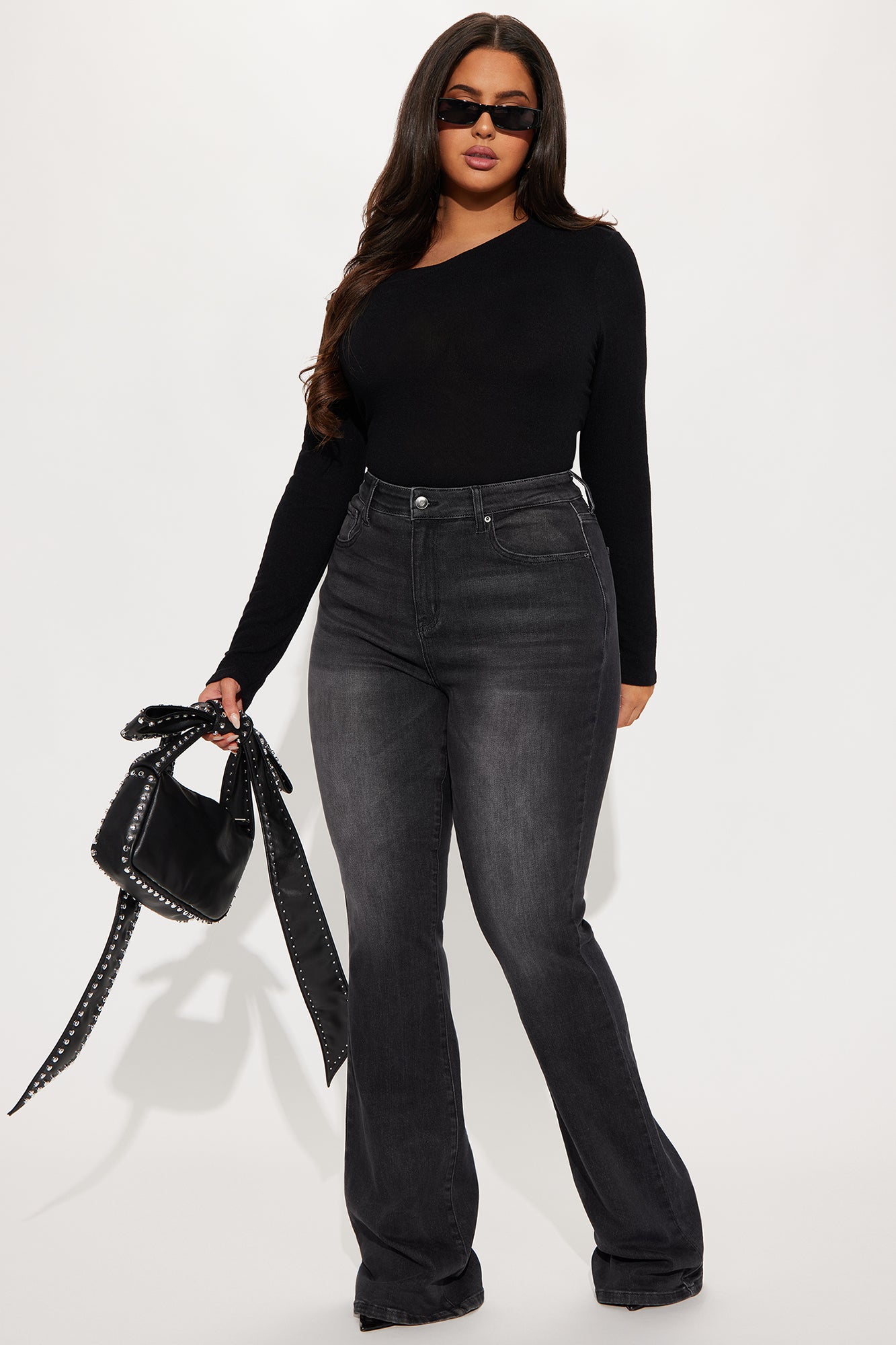 Tall Instant BBL Padded Stretch Sculpting Flare Jeans - Black Wash - Image 4