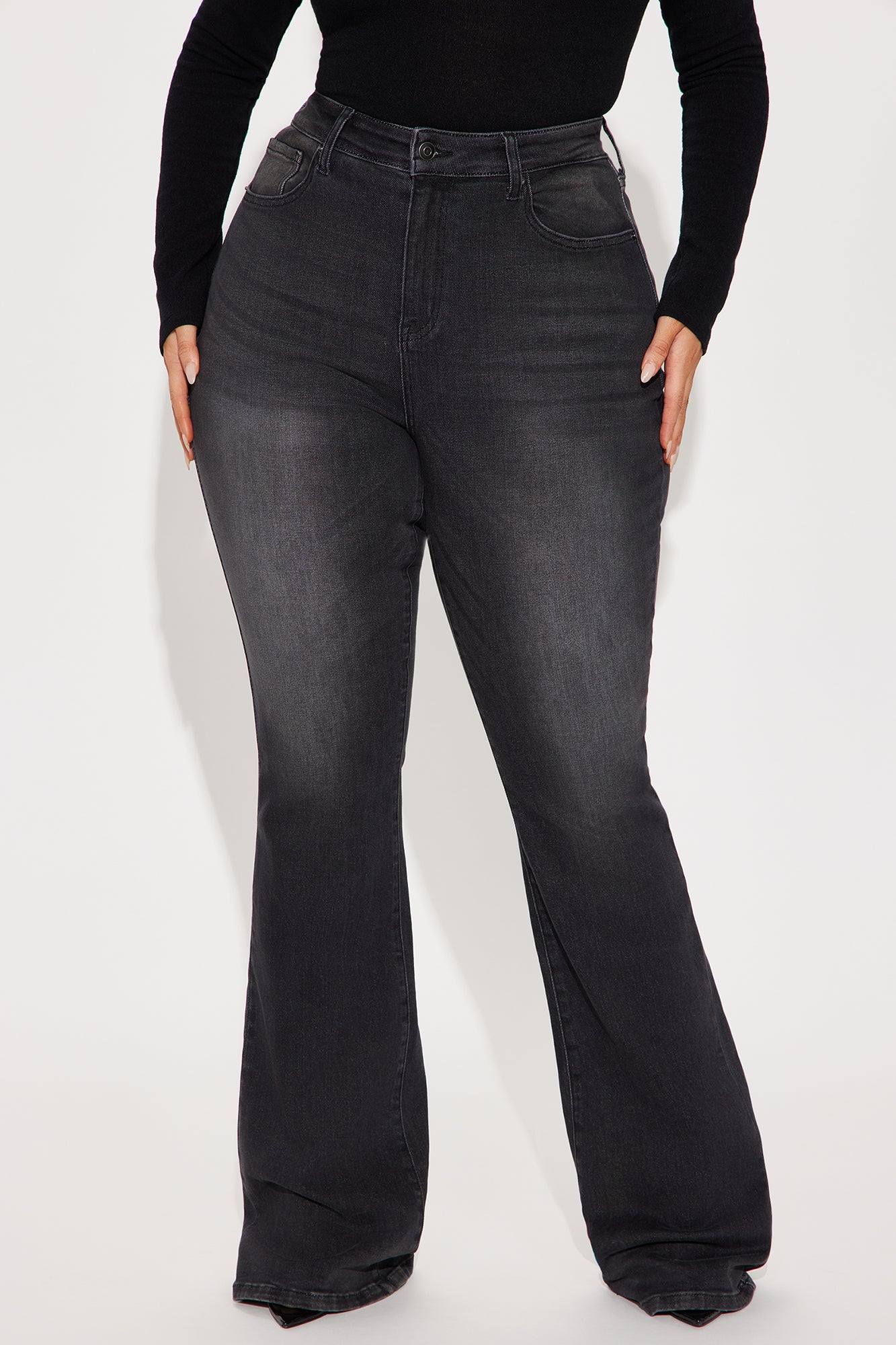 Tall Instant BBL Padded Stretch Sculpting Flare Jeans - Black Wash - Image 5