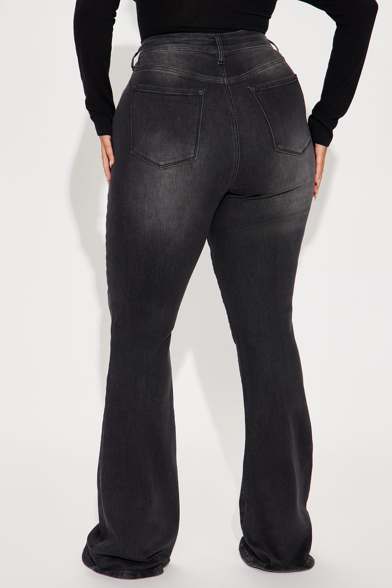Tall Instant BBL Padded Stretch Sculpting Flare Jeans - Black Wash - Image 6