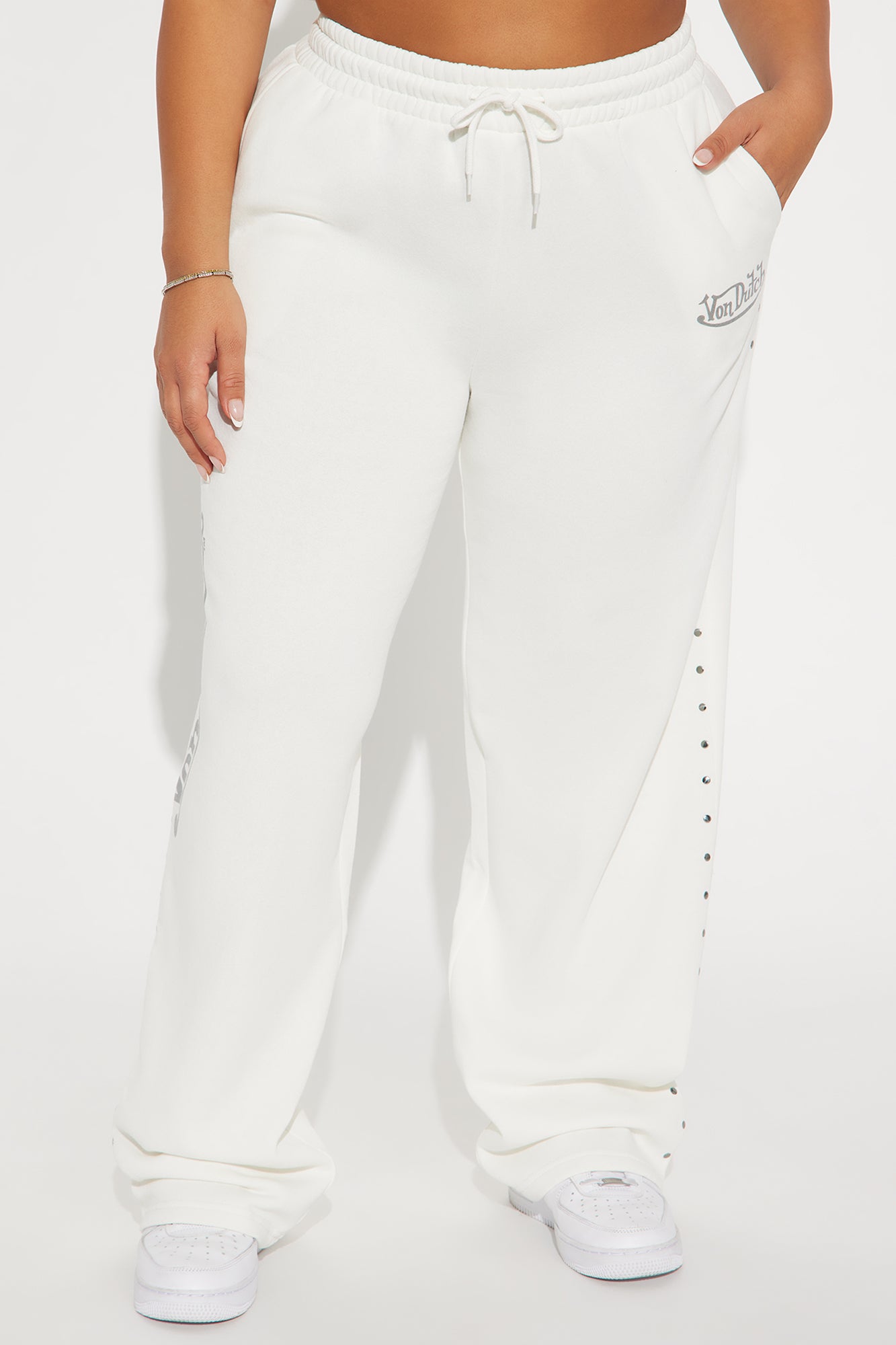 Von Dutch Studded Wide Leg Pant - Cream - Image 6