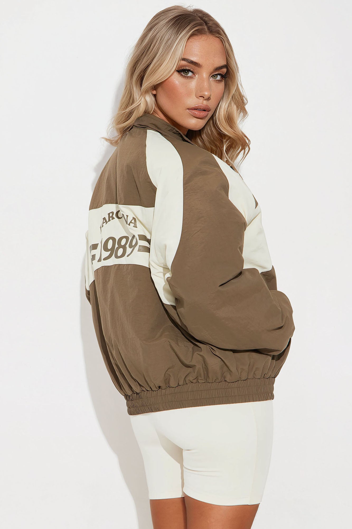 Barcelona Sporty Oversized Windbreaker - Brown/combo - Image 4