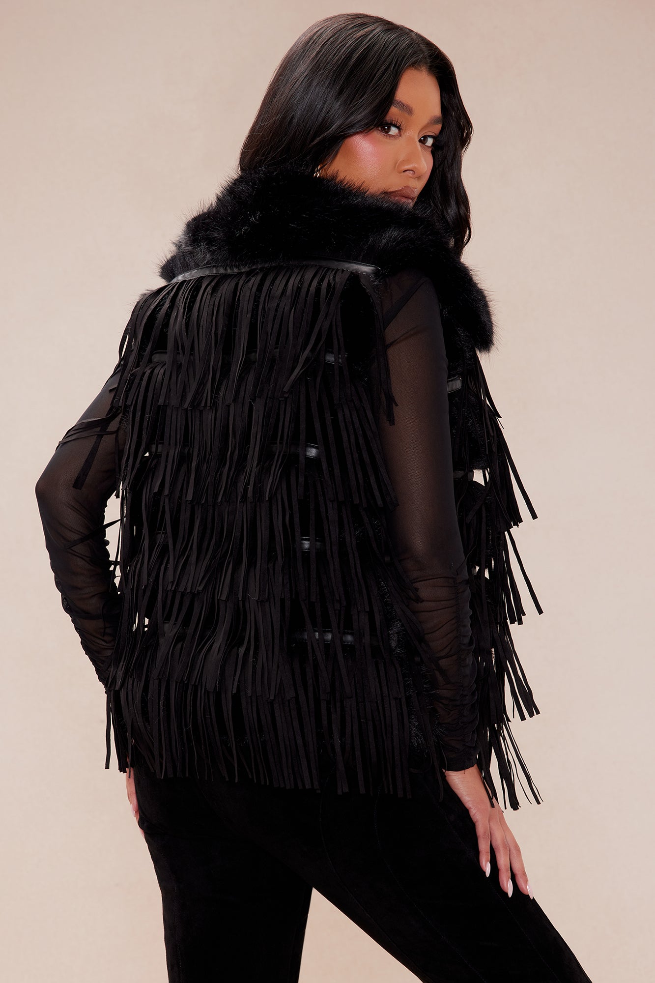 Verona Fringe Vest - Black - Image 4