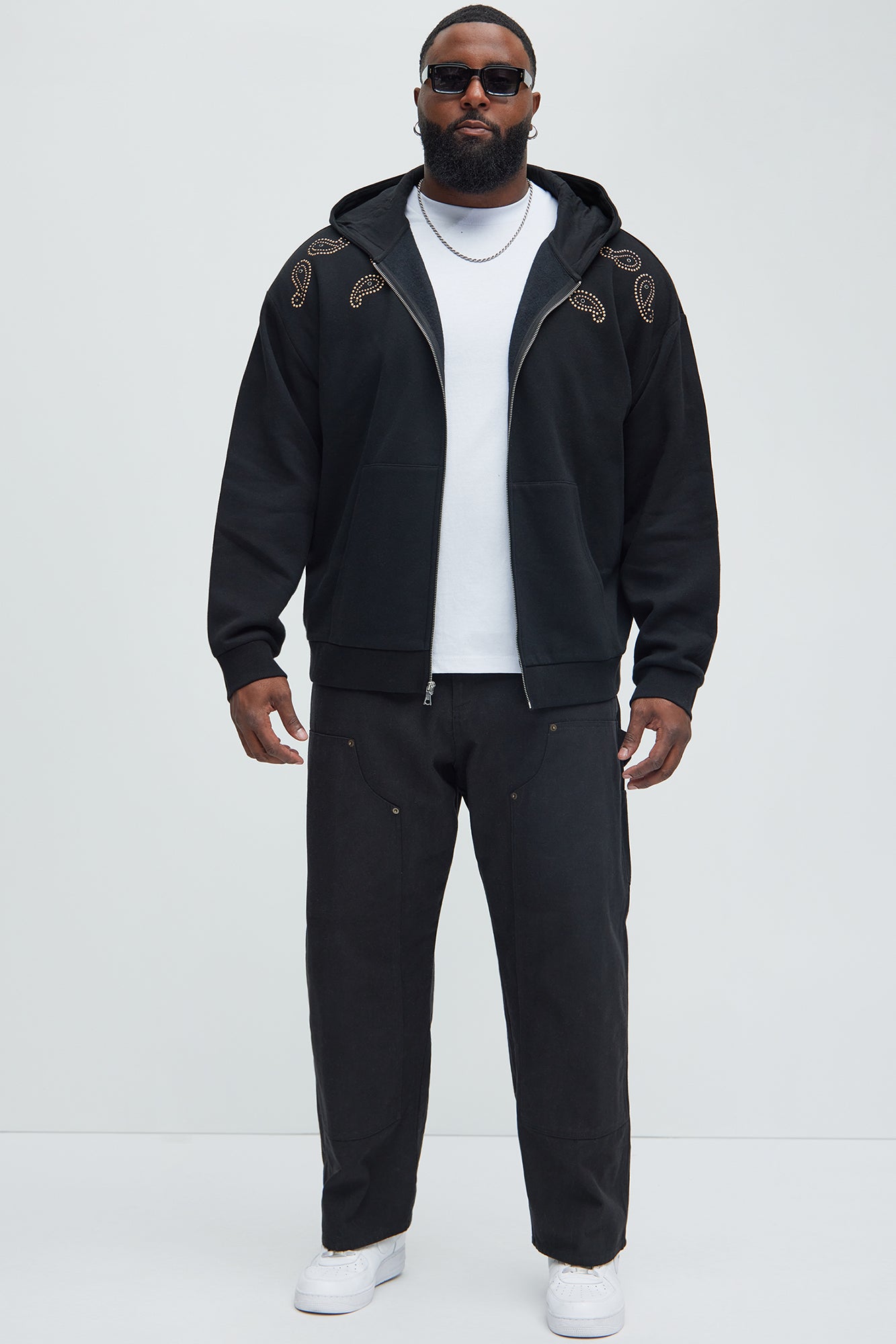 Tyson Paisley Studded Zip Up Hoodie - Black - Image 8