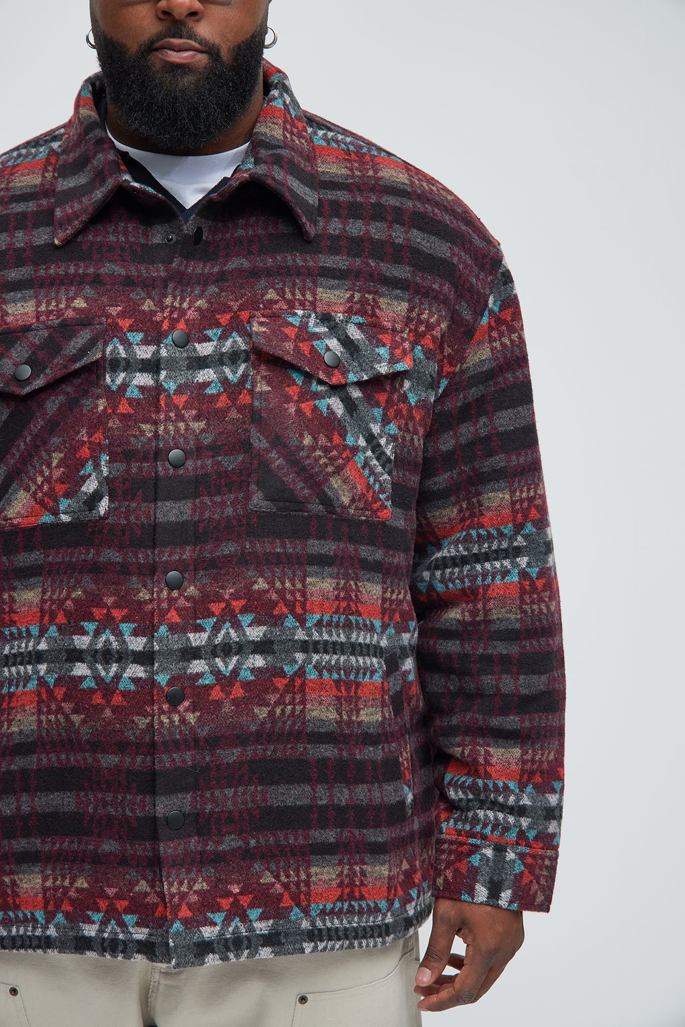 If We Ever Tried Quilted Shacket - Burgundy/combo - Image 10