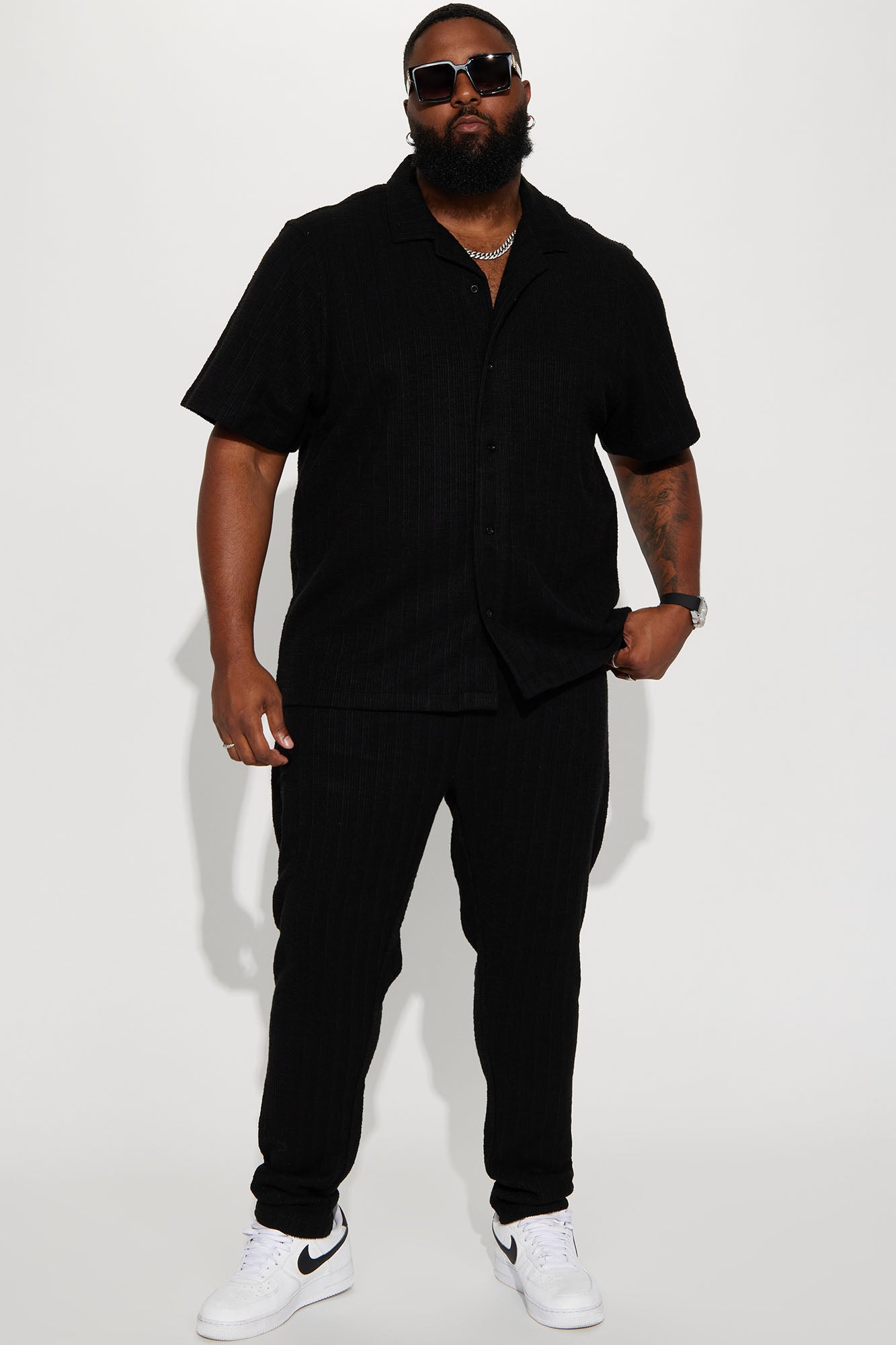 Dean Textured Short Sleeve Button Up Shirt - Black - Image 12