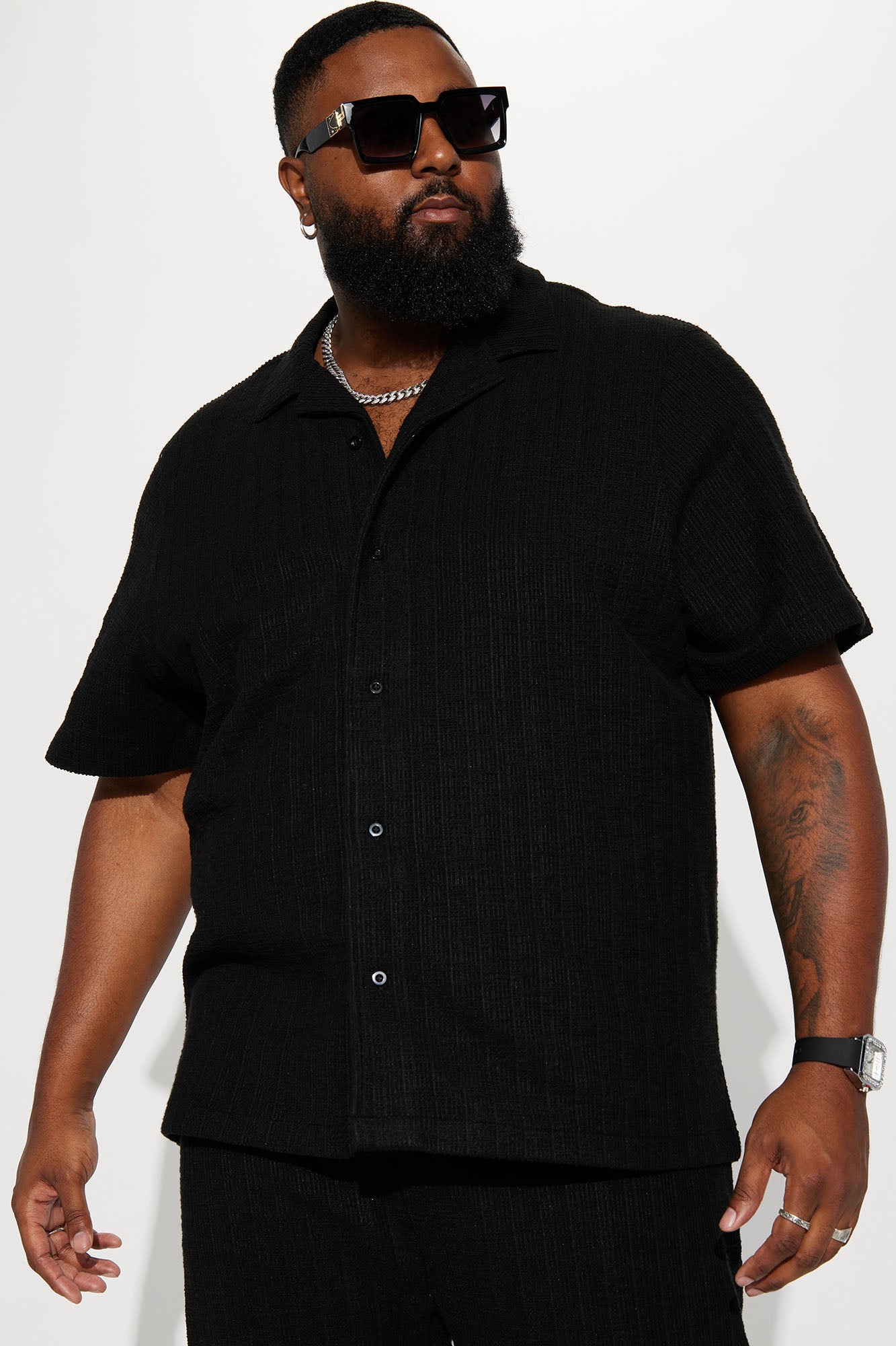 Dean Textured Short Sleeve Button Up Shirt - Black - Image 11