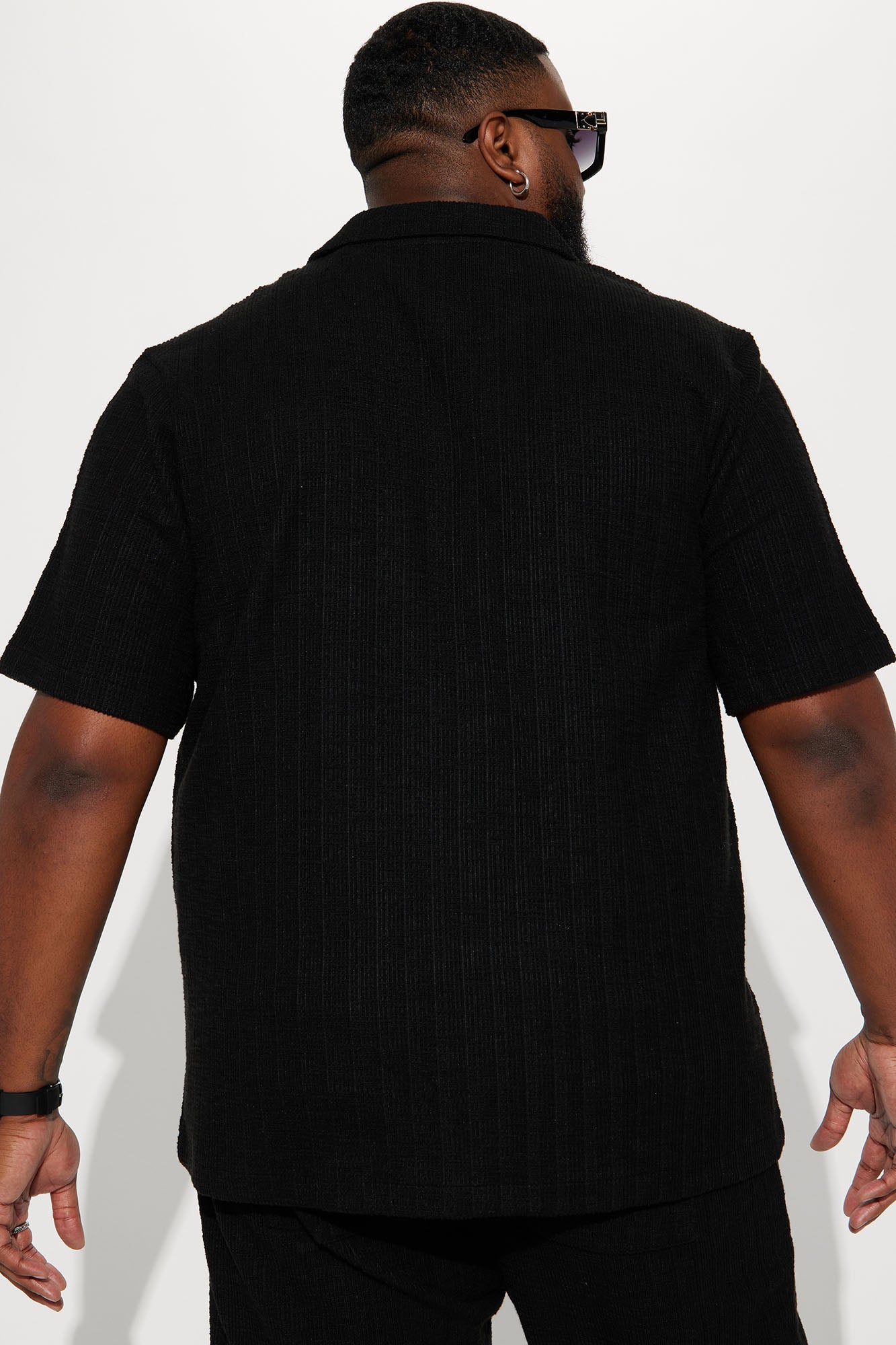 Dean Textured Short Sleeve Button Up Shirt - Black - Image 13