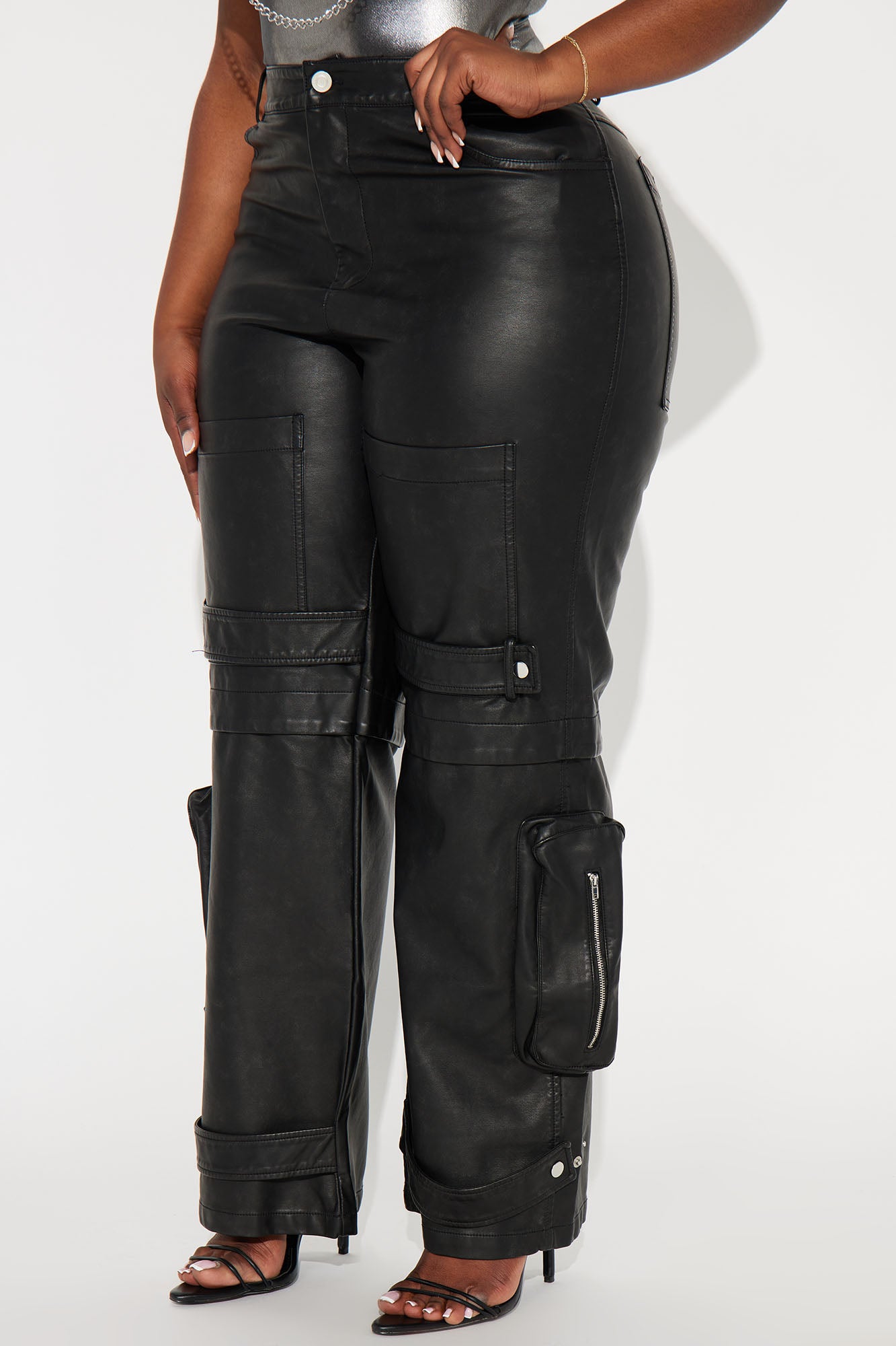 Street Heat Washed Faux Leather Cargo Pant - Black - Image 6
