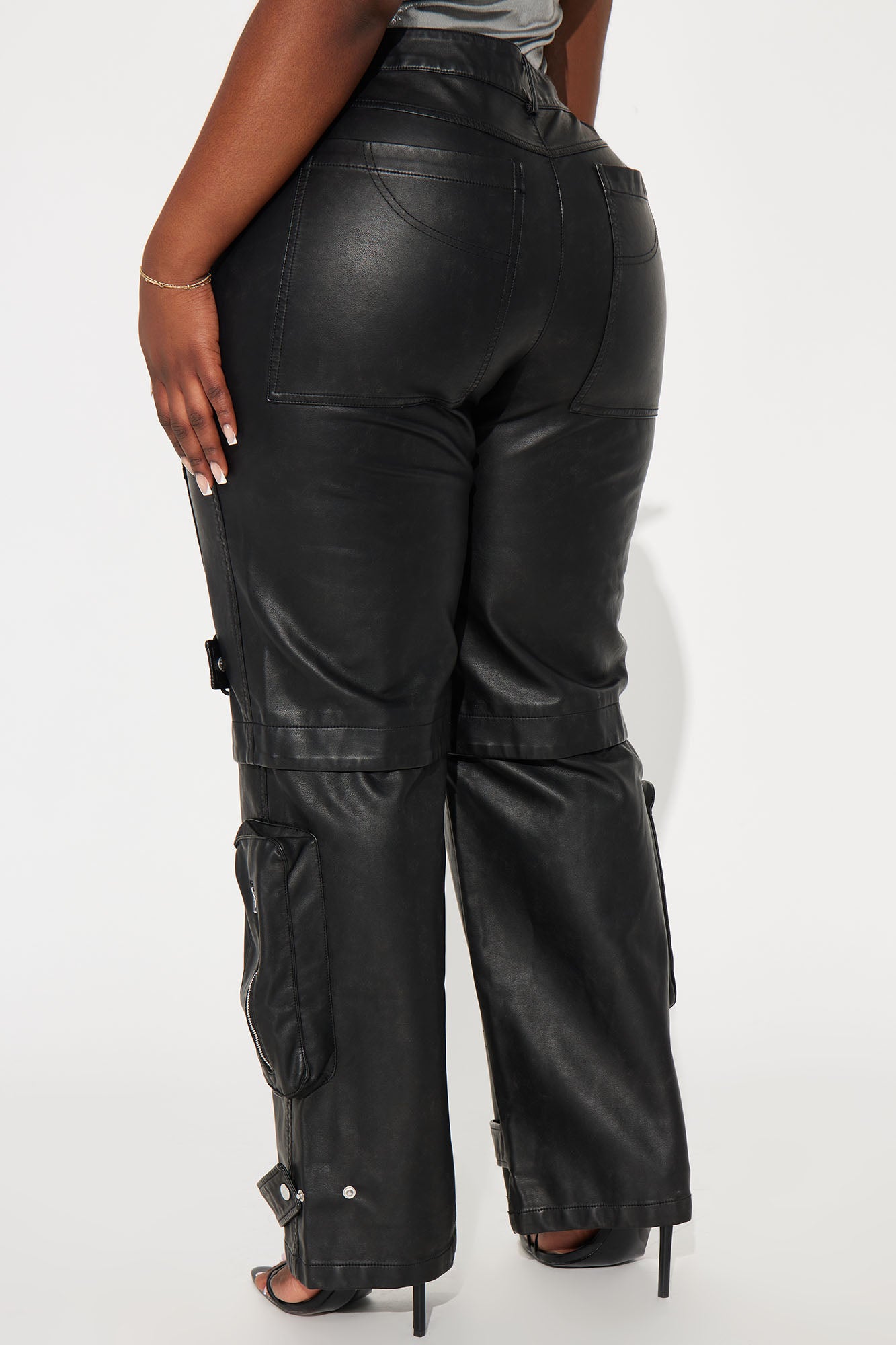 Street Heat Washed Faux Leather Cargo Pant - Black - Image 7
