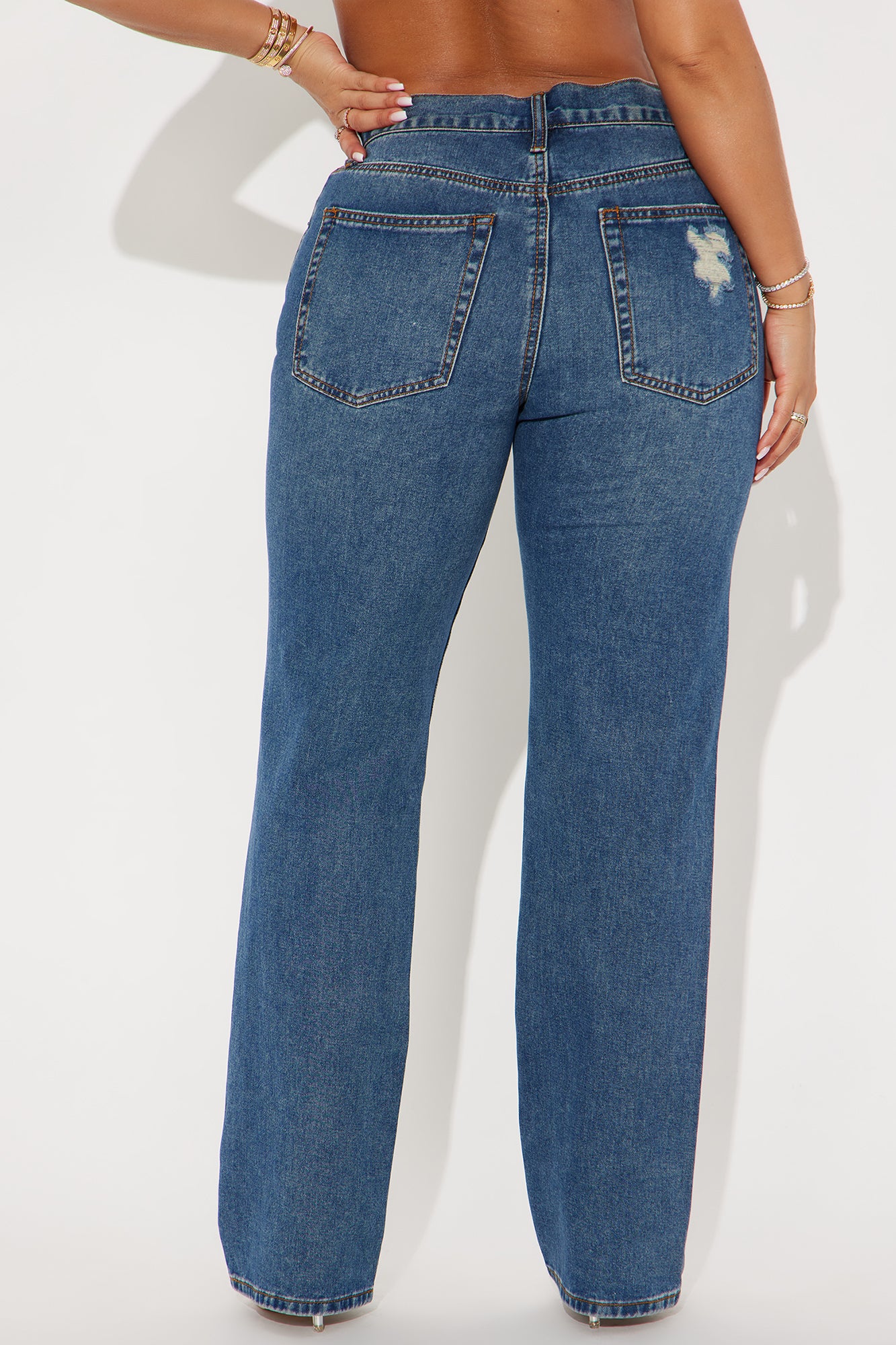 Tapped In Non Stretch Distressed Straight Leg Jeans - Dark Wash - Image 3