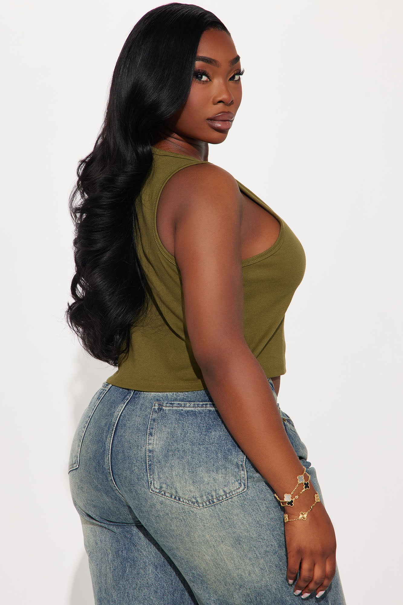 Von Dutch Distressed Notch Neck Tank Top - Olive - Image 6