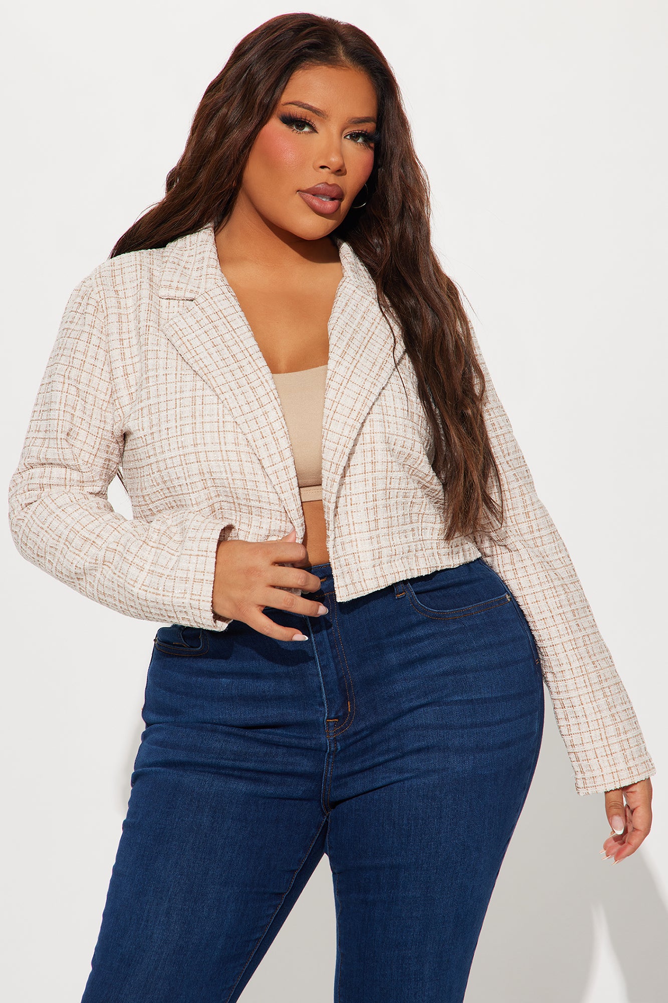 Charlie Tweed Cropped Blazer - Cream - Image 4
