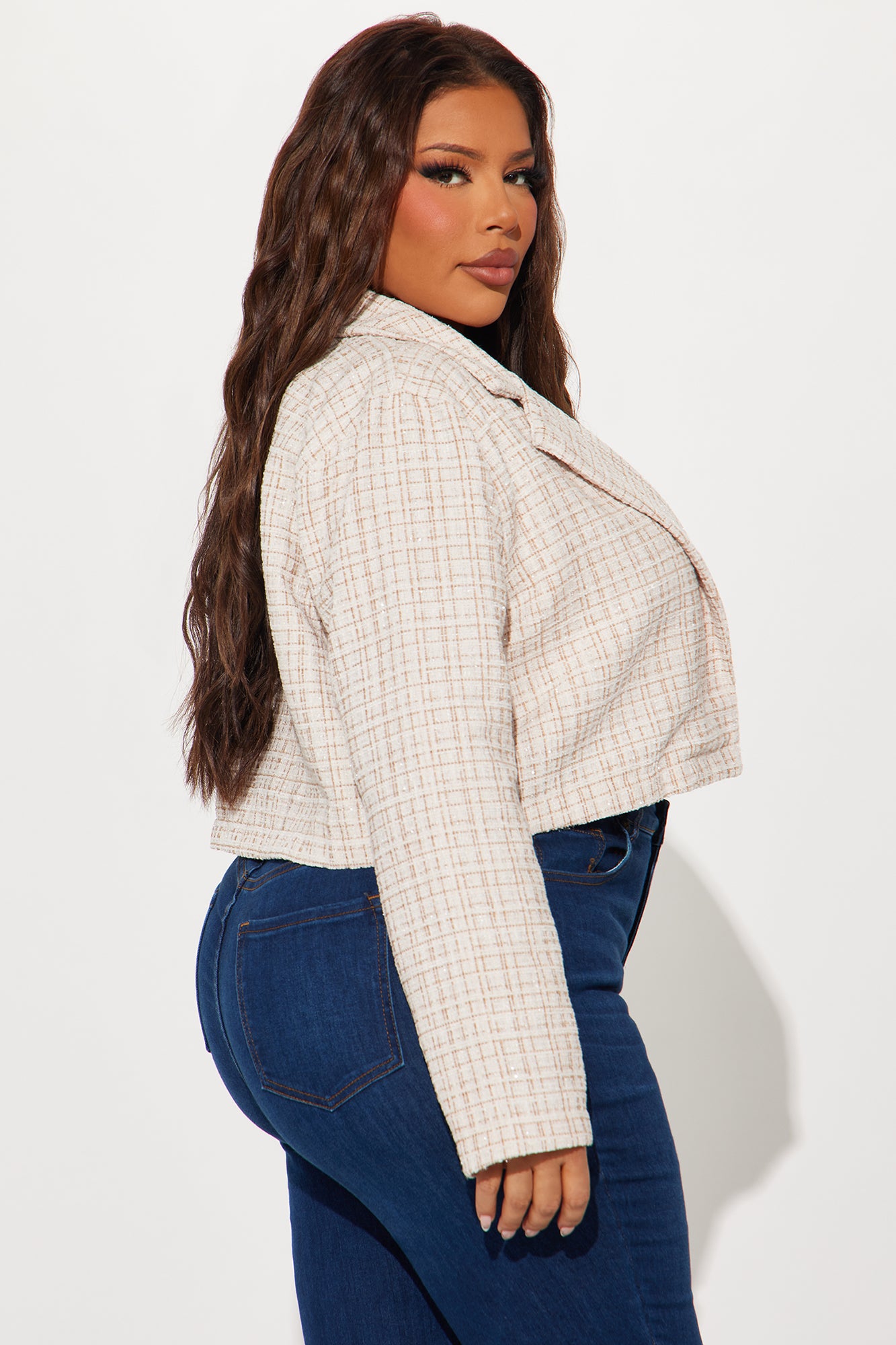 Charlie Tweed Cropped Blazer - Cream - Image 6