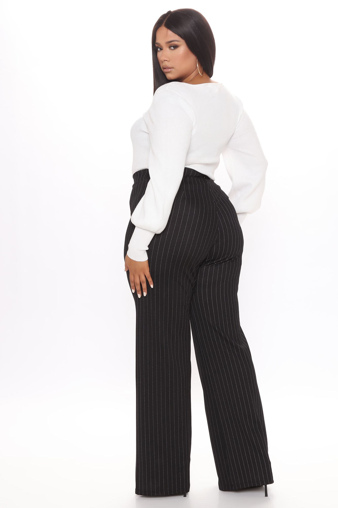 Victoria High Waisted Dress Pant Pinstripe - Black/White - Image 7