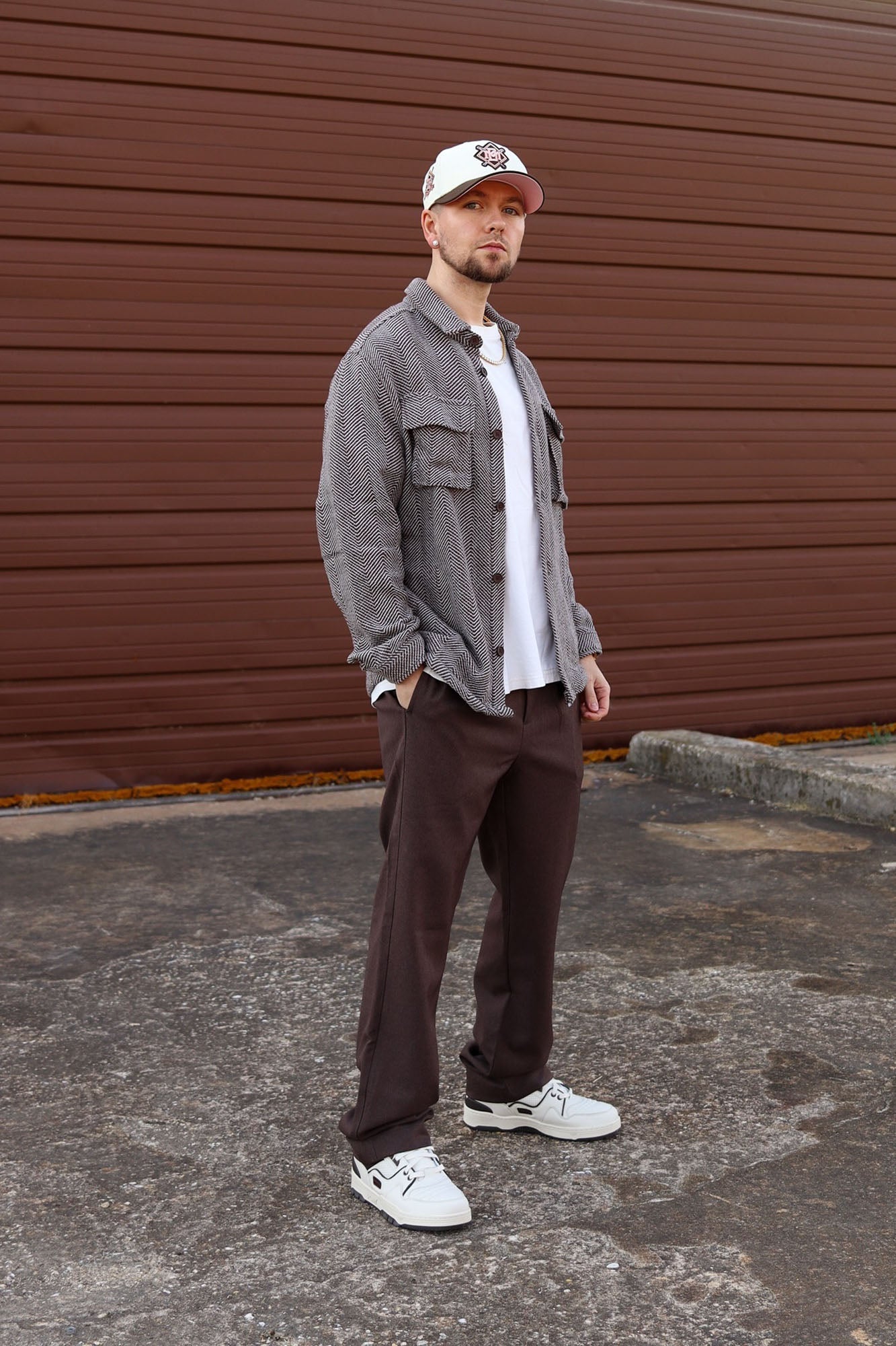 Keystone Herringbone Button Up Shirt - Brown Combo - Image 5