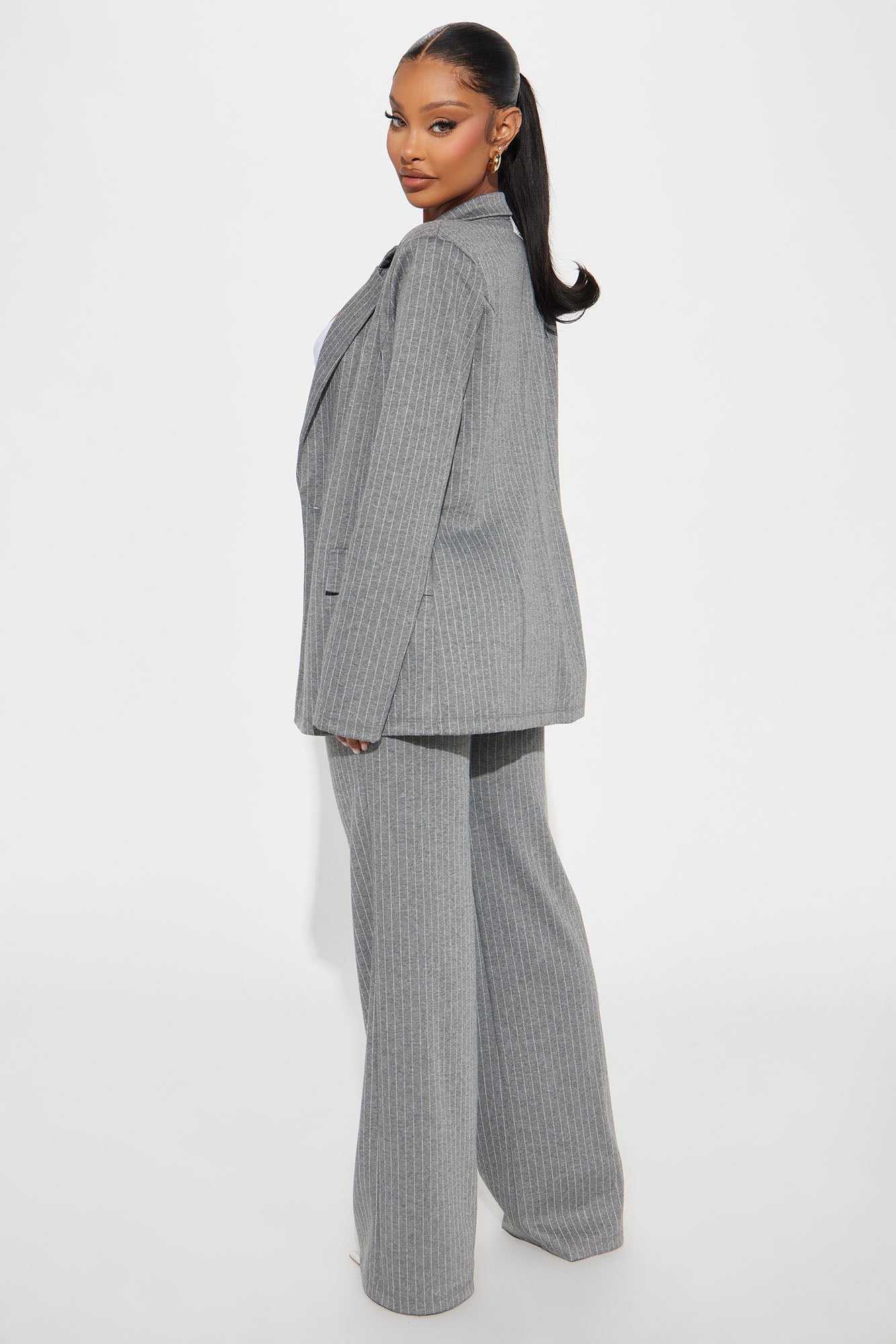Work Wife Pinstripe Pant Set - Grey/White - Image 3